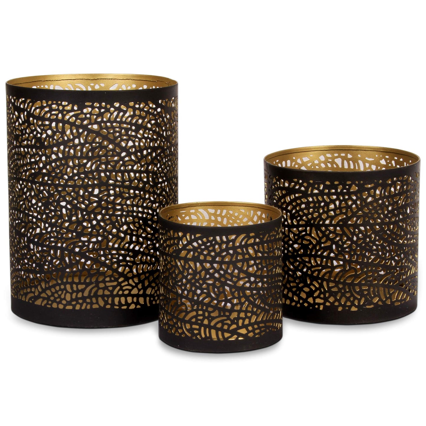 Lazy Gifts Set of 3 Black and Gold Metal Candle Holders – Decorative Tabletop Candle Holder Set for Pillar, Votive & Tealight Candles, Modern Home Décor Accent