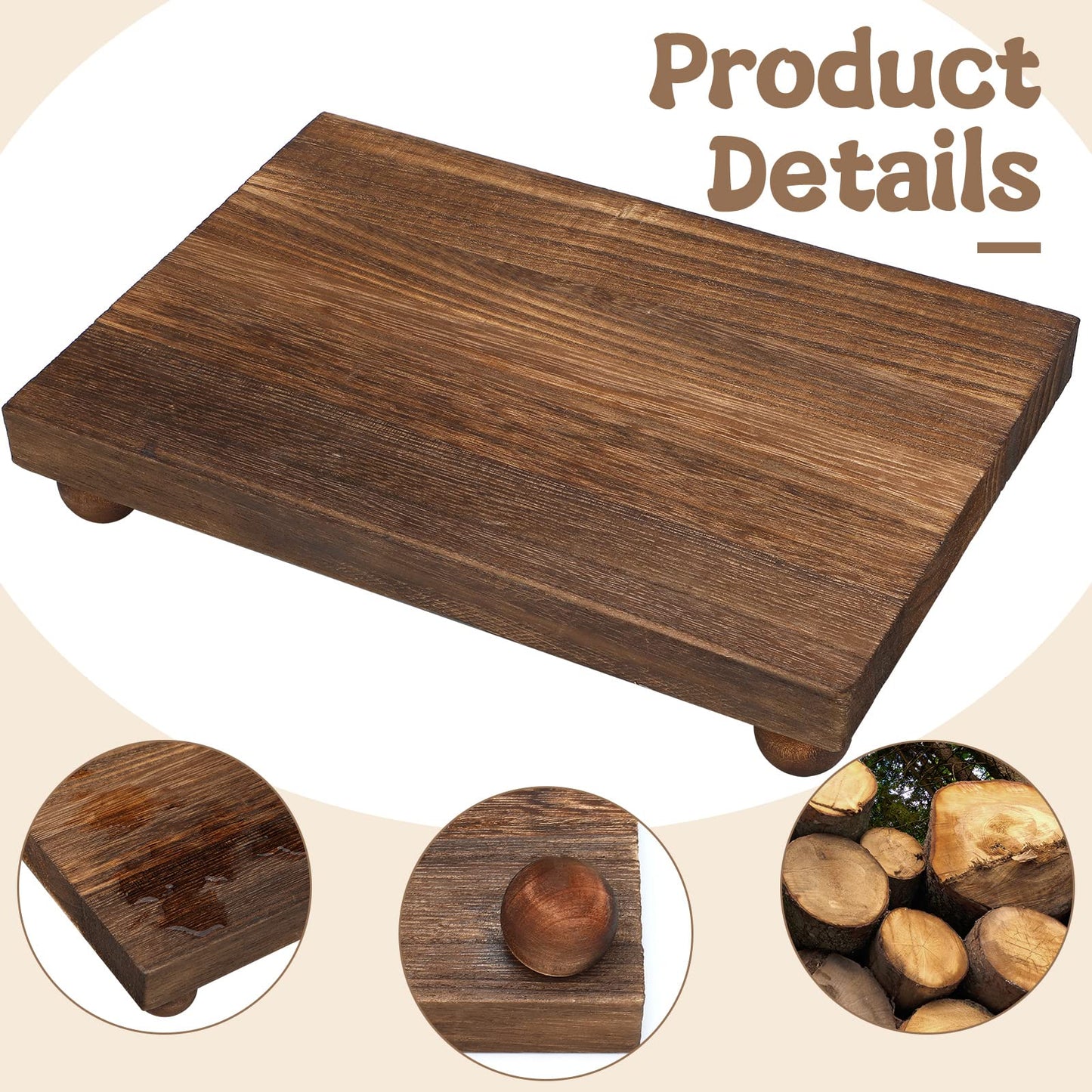 Amyhill Wood Pedestal Stand Kitchen Soap Tray Farmhouse Wooden Riser Stand for Kitchen Bathroom Counter Table Decor Plant Candle Vases Display(Classic,Dark Brown,9 x 6 Inch)