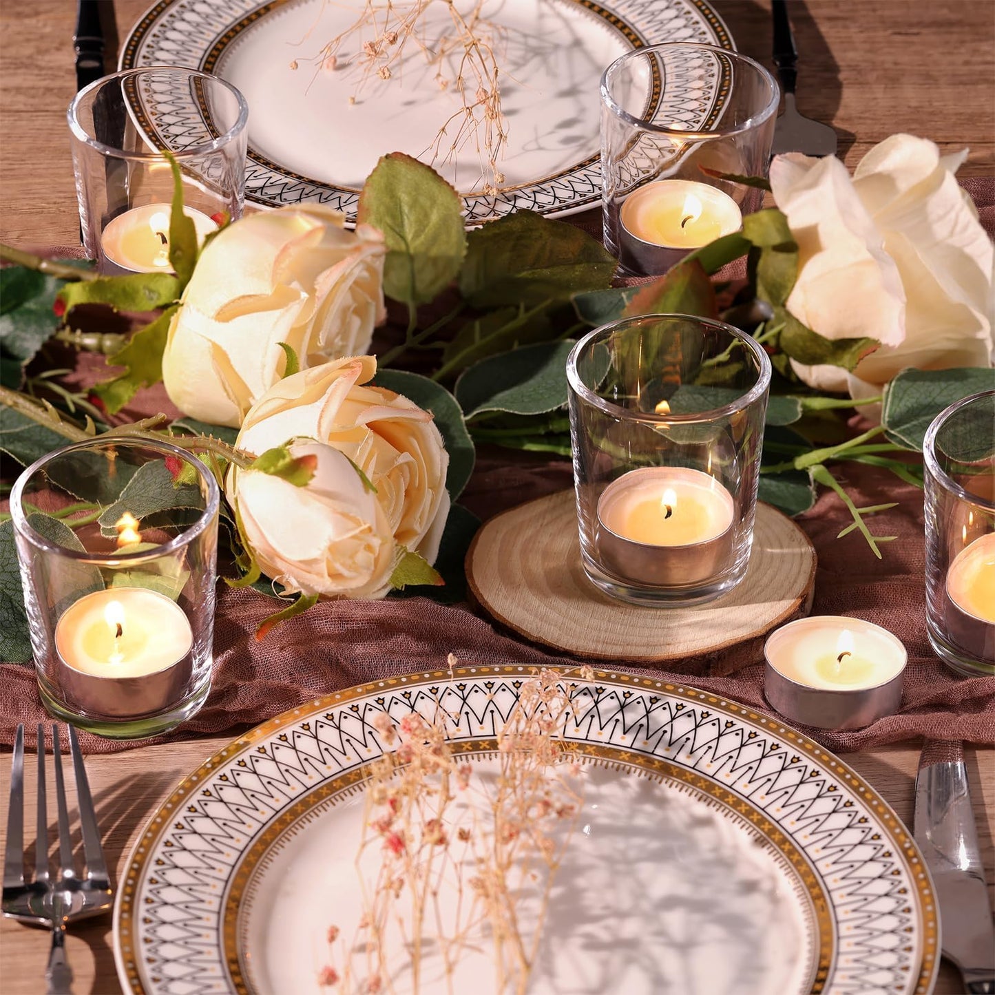 36 Pack Clear Glass Tealight Candle Holders with 36 Tea Light Candles, 4.5-Hour Long Burning Votive Holders for Table Centerpiece, Wedding Decor, Proposal Party & Home Decor