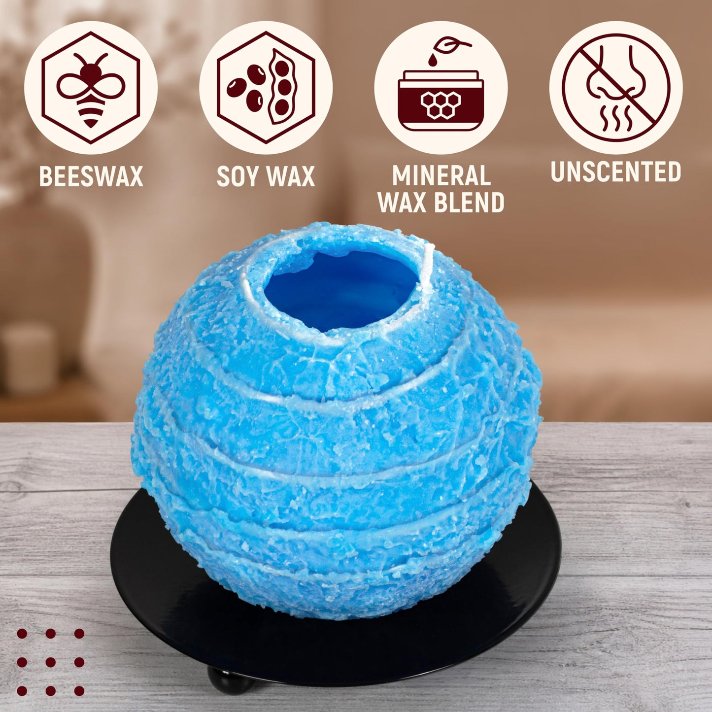 Spiral Candle Burn Around, Unscented Unique Shaped Candle on Metal Base, 4.5" Blue Beeswax Soy Wax Candle, 4h Burn, Twisted Wave Design, Gifts for Him Her, 10oz