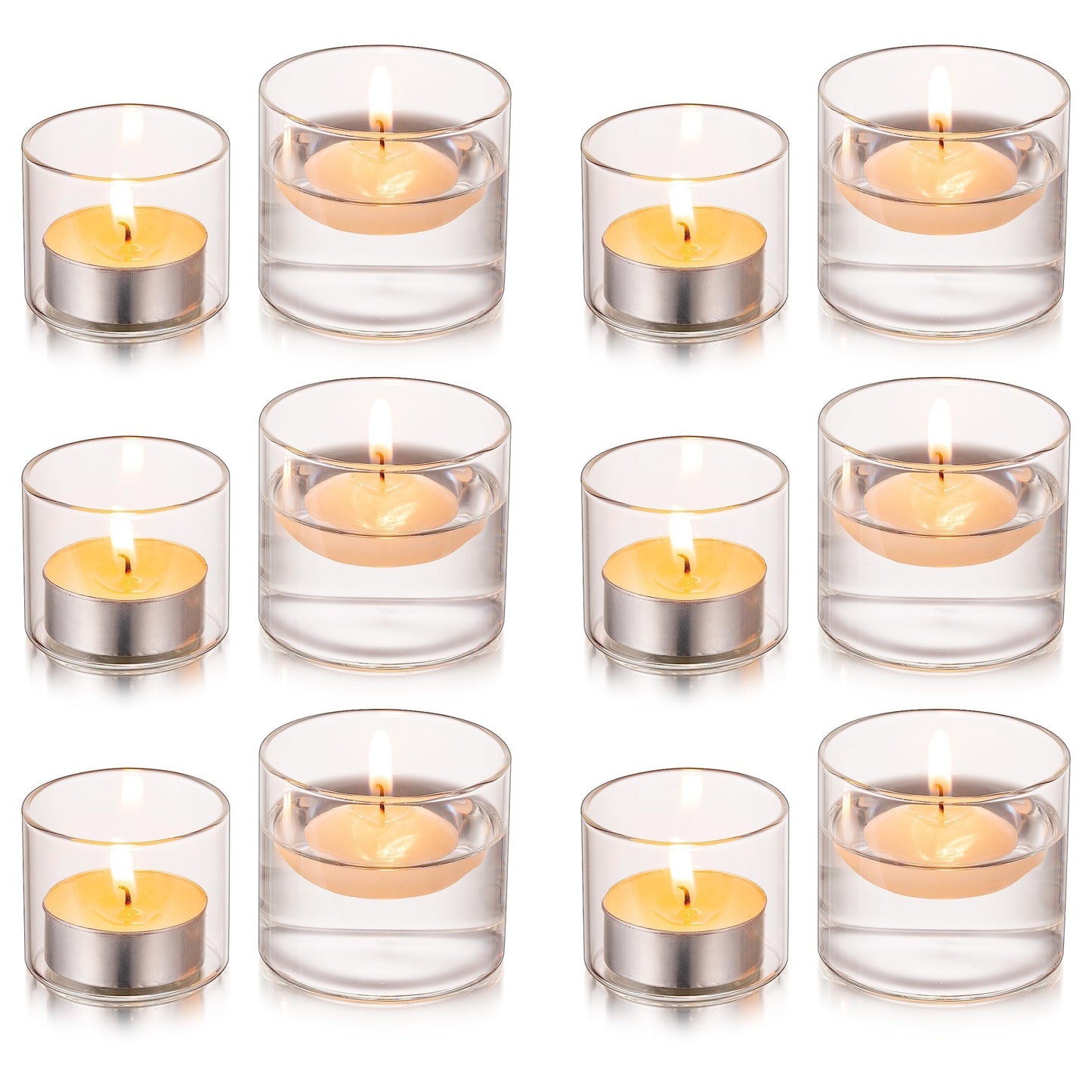 Glasseam Glass Votive Candle Holders - Clear Set of 12, Mini Floating Tea Lights for Wedding Centerpieces, Christmas Party Decorations, 1.6"+2