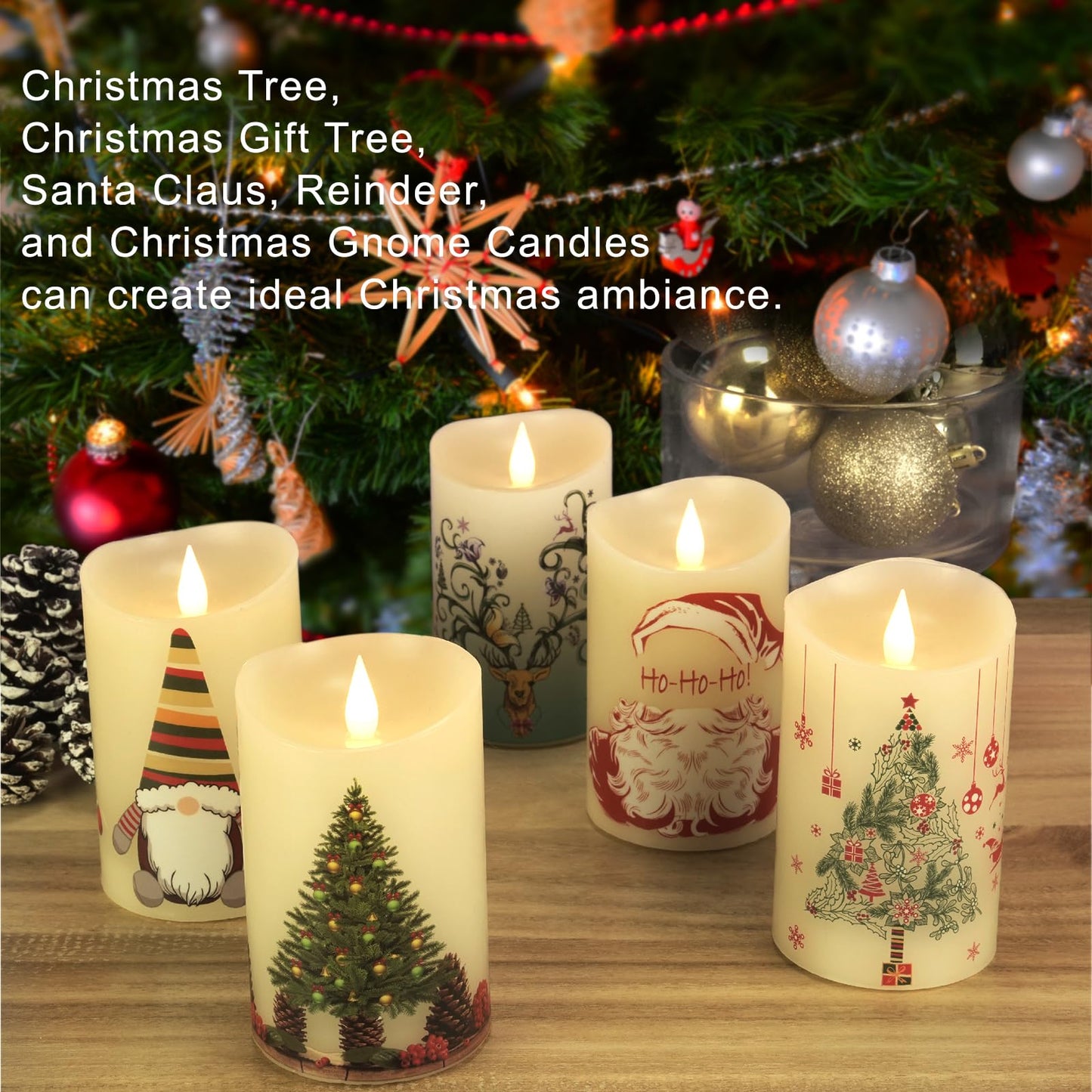 Softflame Christmas Flameless Candles with Remote Control, 3"x 5"Battery Operated Flickering 3D Wick Real Wax Pillar Santa Claus Candle