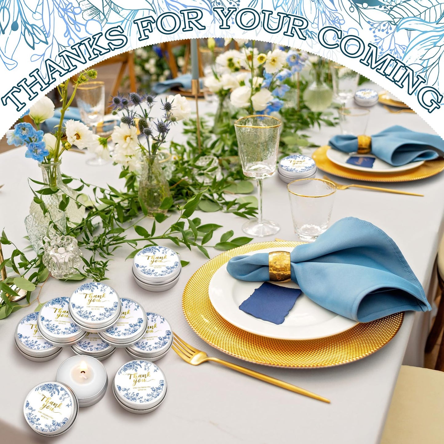 MTLEE 50 Pcs Blue Floral Wedding Candles Gift Favors for Guests 1 Oz Lavender Scented Soy Wax Aromatherapy Candle Favors for Bridal Shower Rustic Wedding Party Guests(Blue Floral)