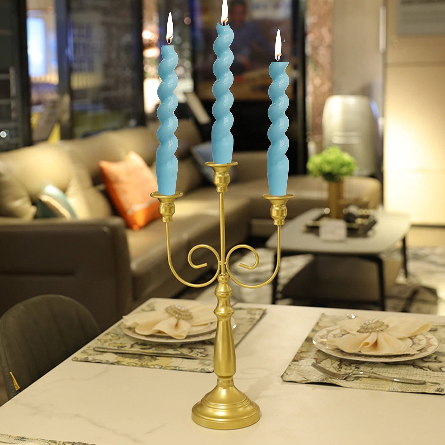 Spiral Taper Candlesticks Blue Candles Stick Twisted Candles H 7.5inch Wax Unscented Dinner Candle Dripless for Home Decor, Relaxation & All Occasions(Blue)