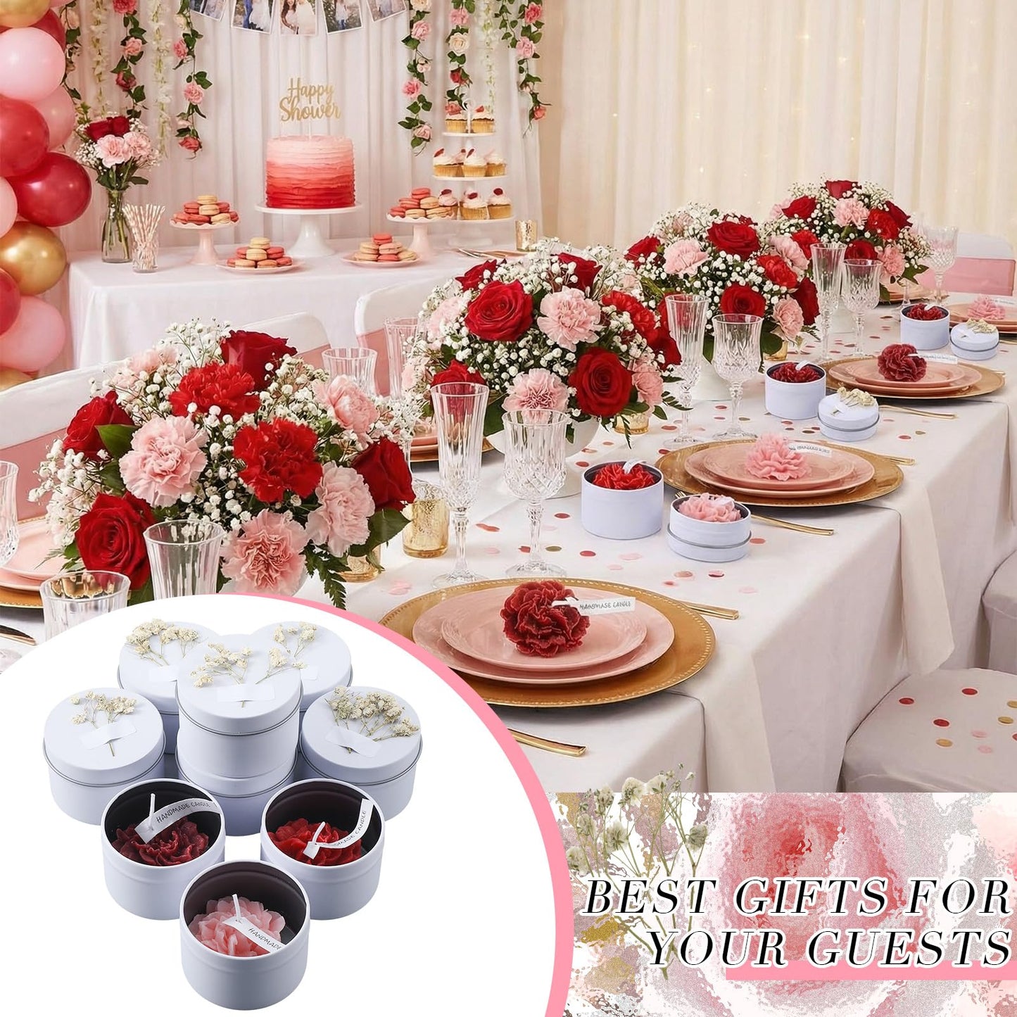 Threlaco 12 Pcs Flower Candles Scented Bridesmaid Gift Set Soy Wax Aromatherapy Candles Bulk for Wedding Bridal Shower Home Guests Women Valentines Mothers Day Anniversaries Favor(Red Gradient)