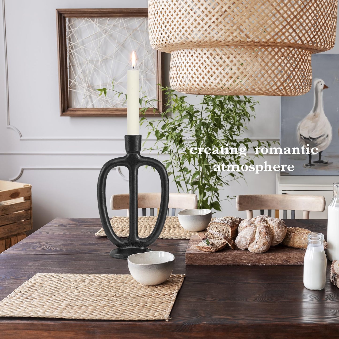 Matte Black Iron Candle Holder Retro Taper Candle Sticks Stand Decor Farmhouse Candlestick Holders for Home Wedding Party Dinning Table Centerpiece (Black, L)
