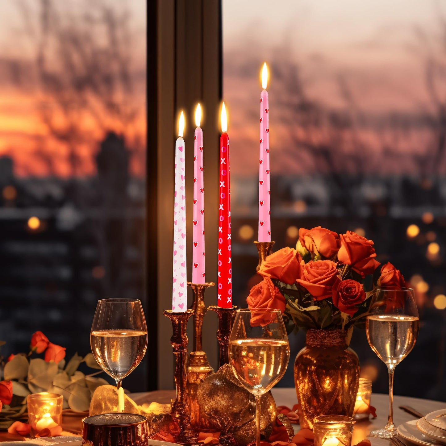 12 Pcs Valentine's Day Taper Candles 10 Inch Heart Shaped Candles with 3 Style Red Pink White Decorative Candle Sticks for Valentine Wedding Anniversary Dinner Table Home Decor