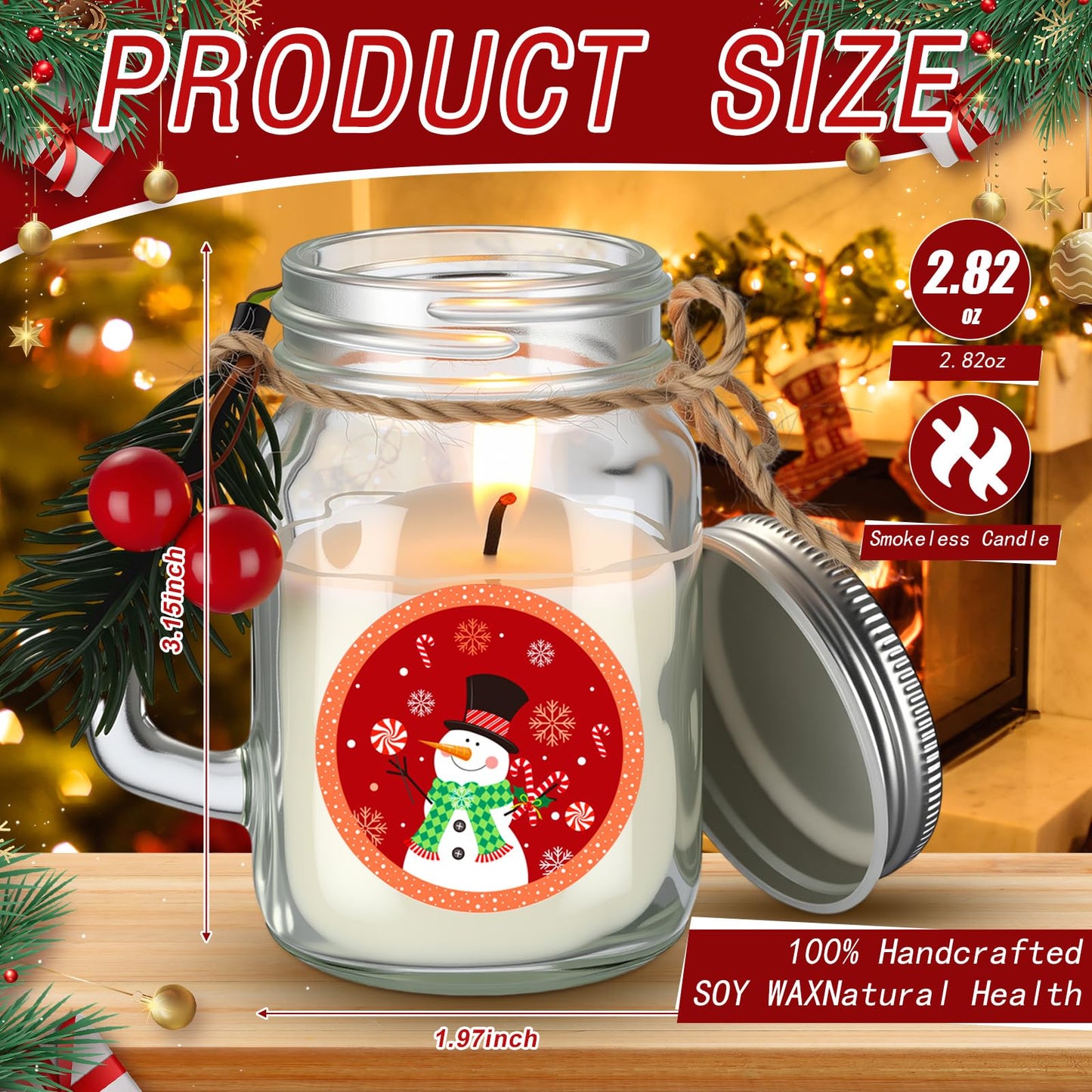 Conelist 12 Pcs Christmas Scented Candle Gift Set 2.6oz 12 Fragrances Soy Wax Aromatherapy Christmas Candles Jars with Pine Needle Berry for Women Home Decorations Birthday Scented Holiday Presents