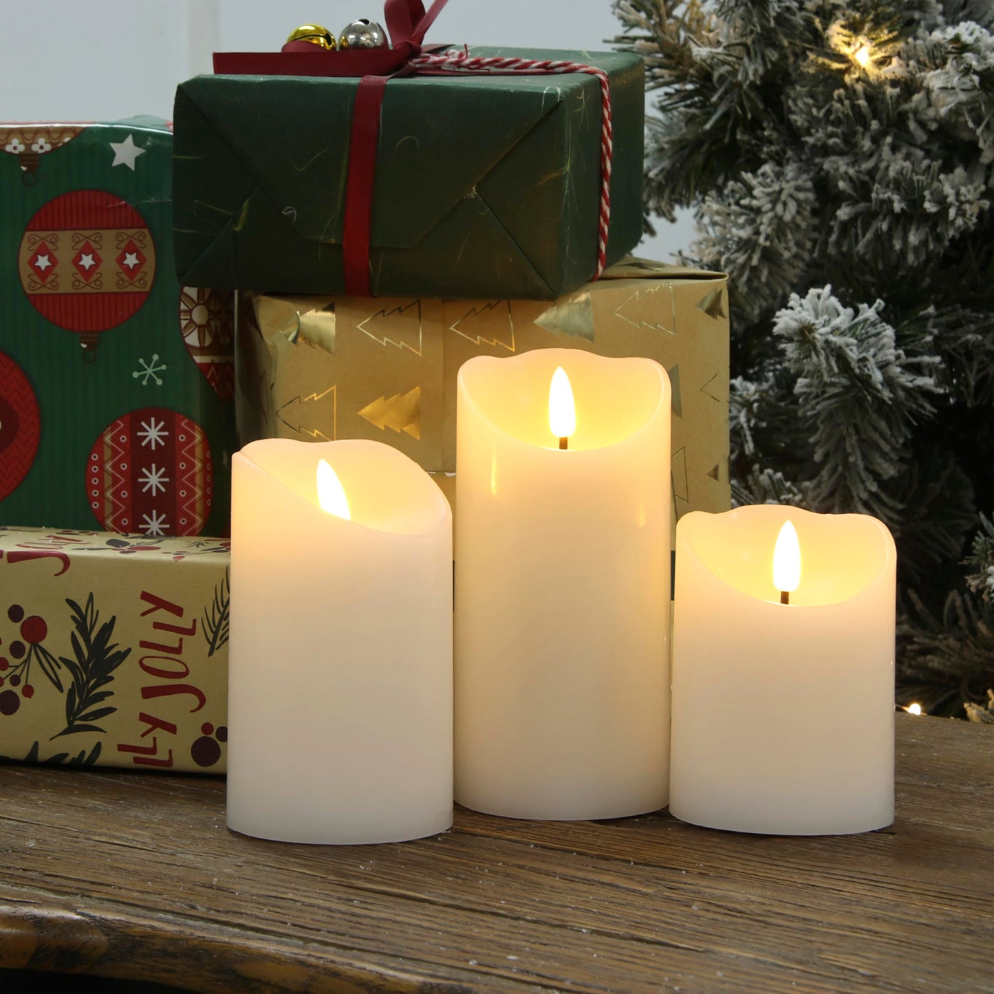 LUSHARBOR Flameless Candles with Remote, Battery Operated Wax LED Flickering Candles - Set of 3 (White) with Timer for Home Decor, Perfect for Christmas Party White