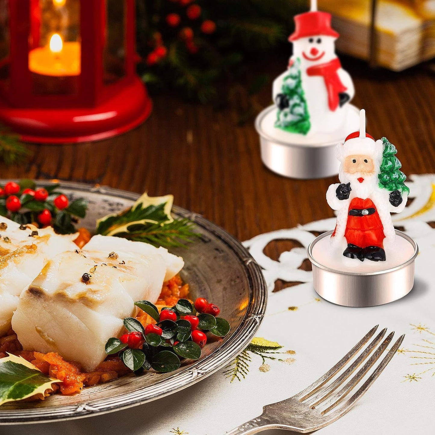 3 Pieces Tealight Candles Handmade Delicate Santa Hat Claus Christmas Tree Candle Wax Snowman Elk Pinecone House Candles for Party Wedding Spa Home Decoration Christmas Gifts