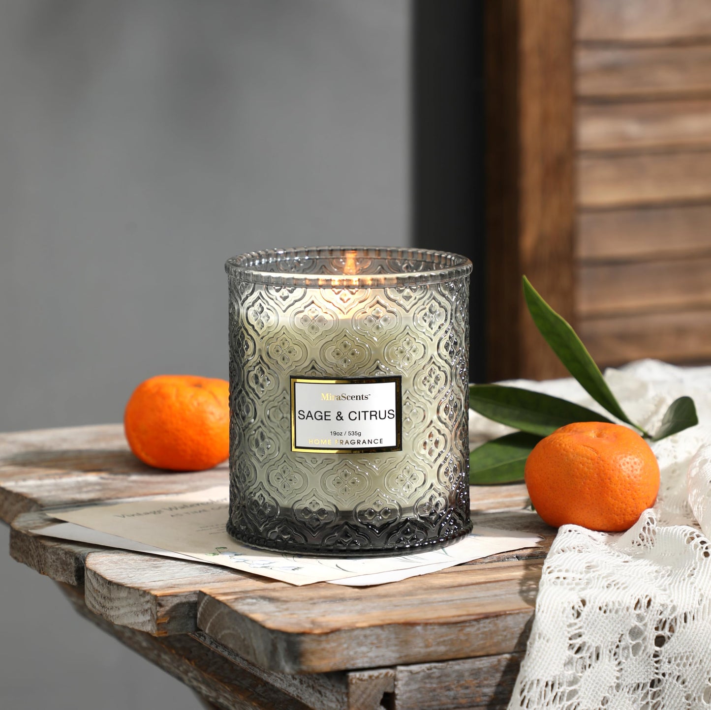 Sage & Citrus Scented Candles, Large Natural Soy Candle, 88 Hours Burning Time, Decorative Candles in Glass, Aromatherapy Candle Gift for Women, 19oz