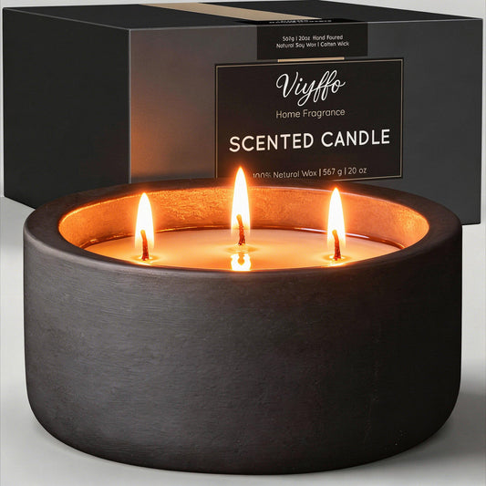 Viyffo 20oz Large Scented Candle – Eucalyptus & Rosemary, 3 Wick Non Toxic Soy Candles for Women & Men, Matte Black Ceramic Jar, Luxury Home Fragrance, Elegant Room Decor & Premium Birthday Gift