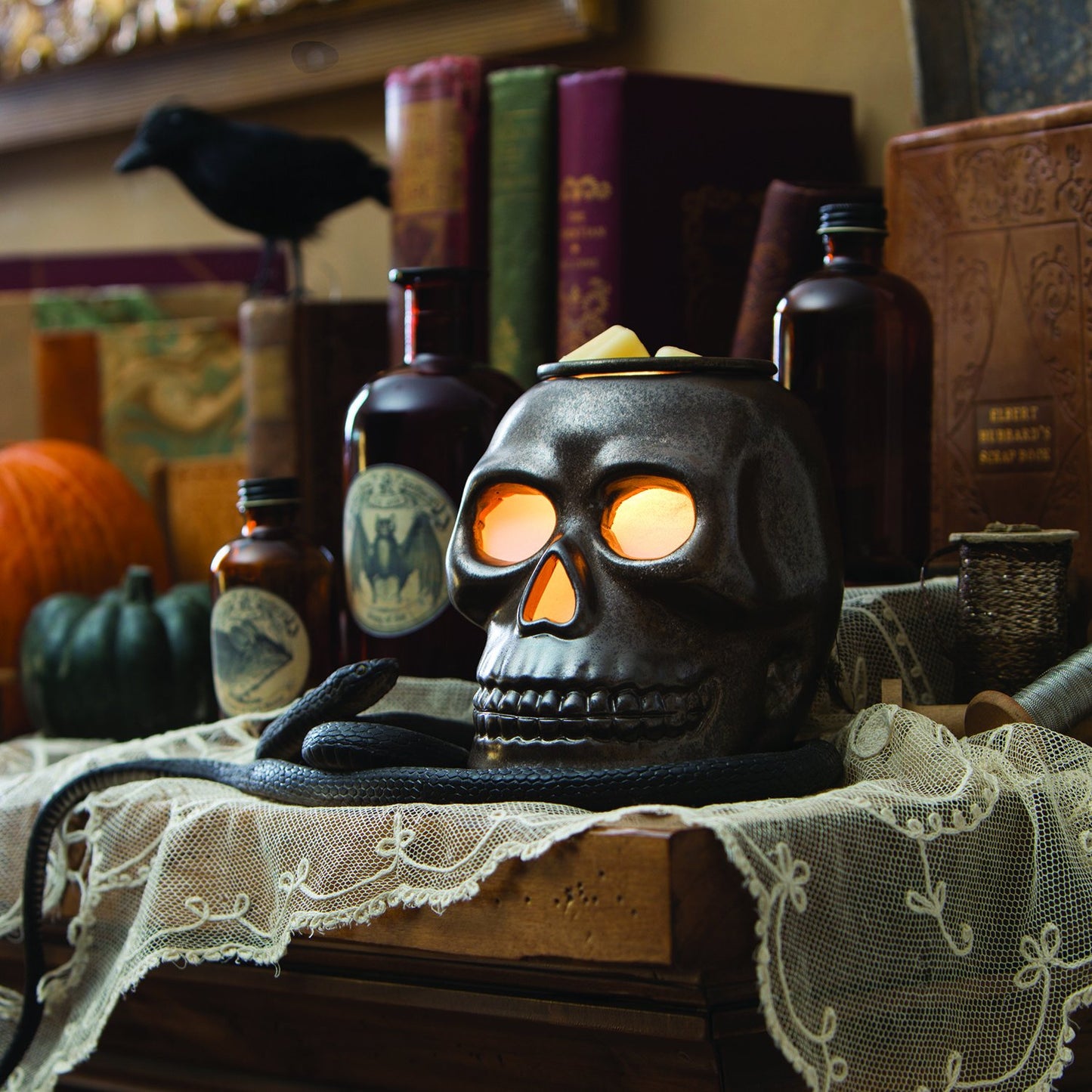 Candle Warmers ETC. Illumination Fragrance Warmer- Light-Up Warmer for Warming Scented Candle Wax Melts and Tarts or to Freshen Room, Gothic Skull
