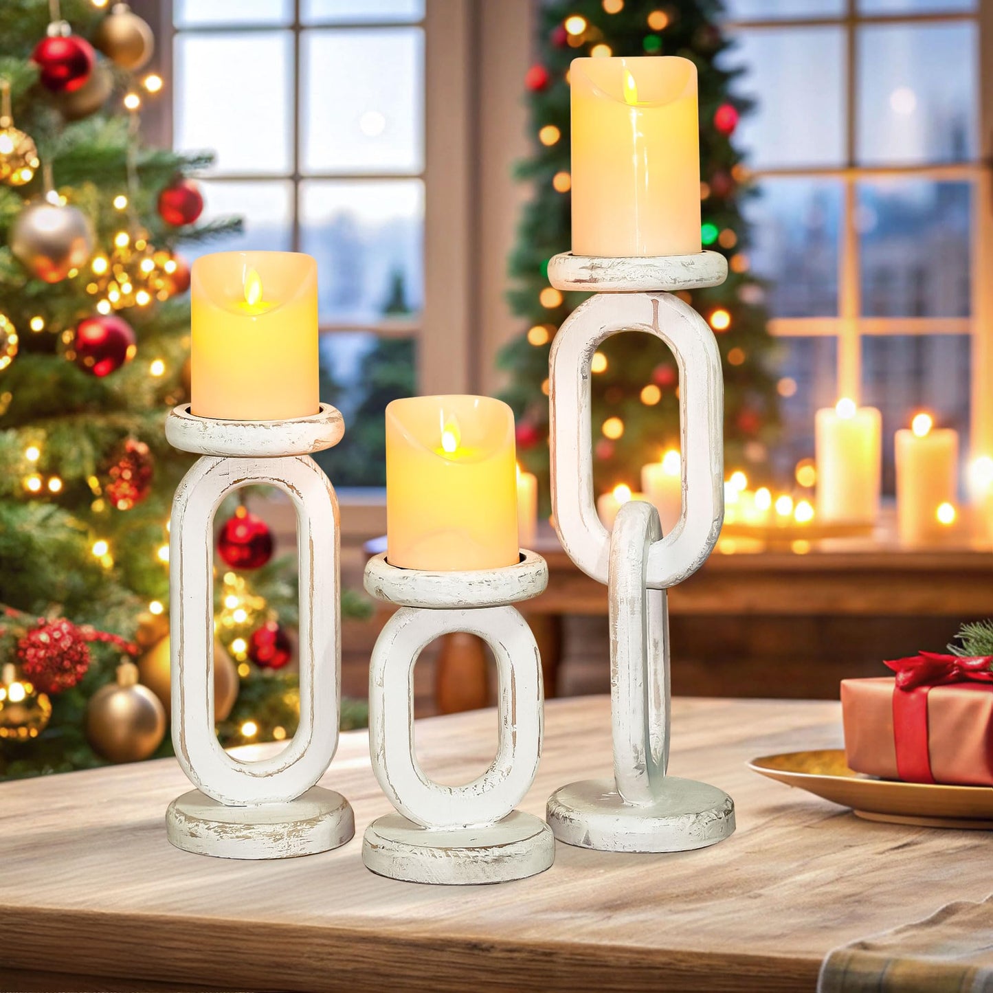 Wood Candle Holders for Pillar Candles Rustic Pillar Candlestick Stands Set of 3