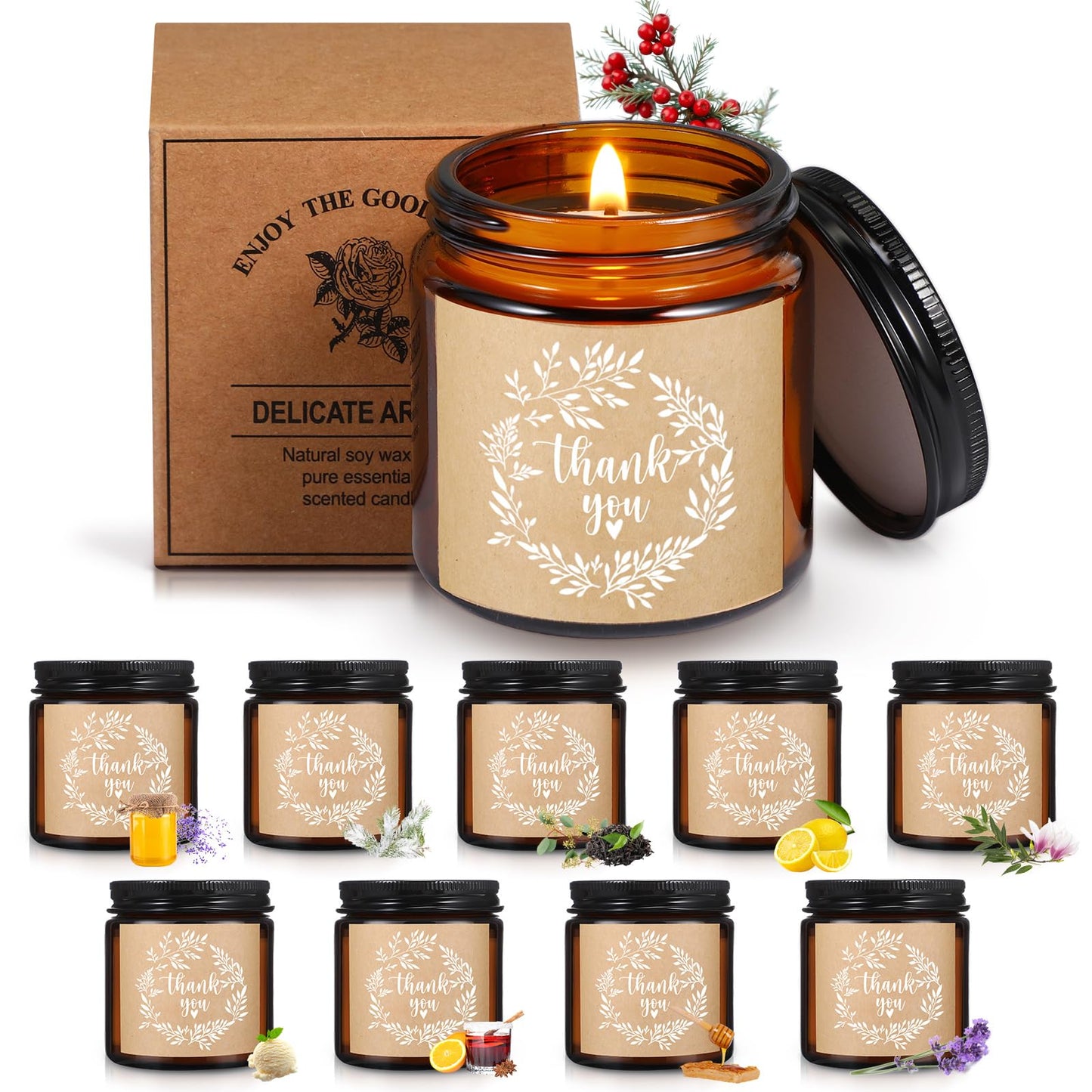 Coume 10 Pcs Thank You Gifts for Women, Mom Bulk Inspirational Teacher Appreciation Gifts 3.5 oz Soy Wax Scented Jar Candles for CNA Nurse Coworker Employee 10 Fragrance(Warm Scents)