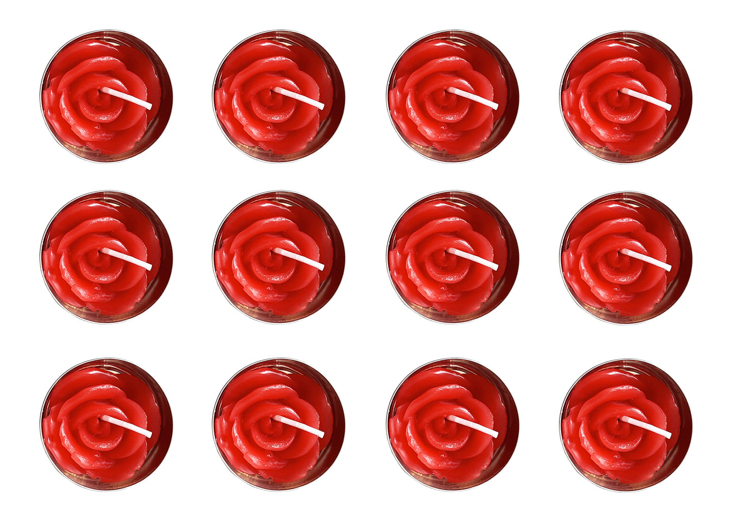 Rose Tealight Candles,12 Pieces Handmade Delicate Flower Candles with 100PCS Silk Rose Petals,Mini Candle Discs for Weddings,Anniversaries, Birthdays,Home Decoration,Spa,Relaxation (Red)