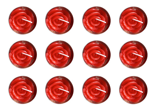 Rose Tealight Candles,12 Pieces Handmade Delicate Flower Candles with 100PCS Silk Rose Petals,Mini Candle Discs for Weddings,Anniversaries, Birthdays,Home Decoration,Spa,Relaxation (Red)