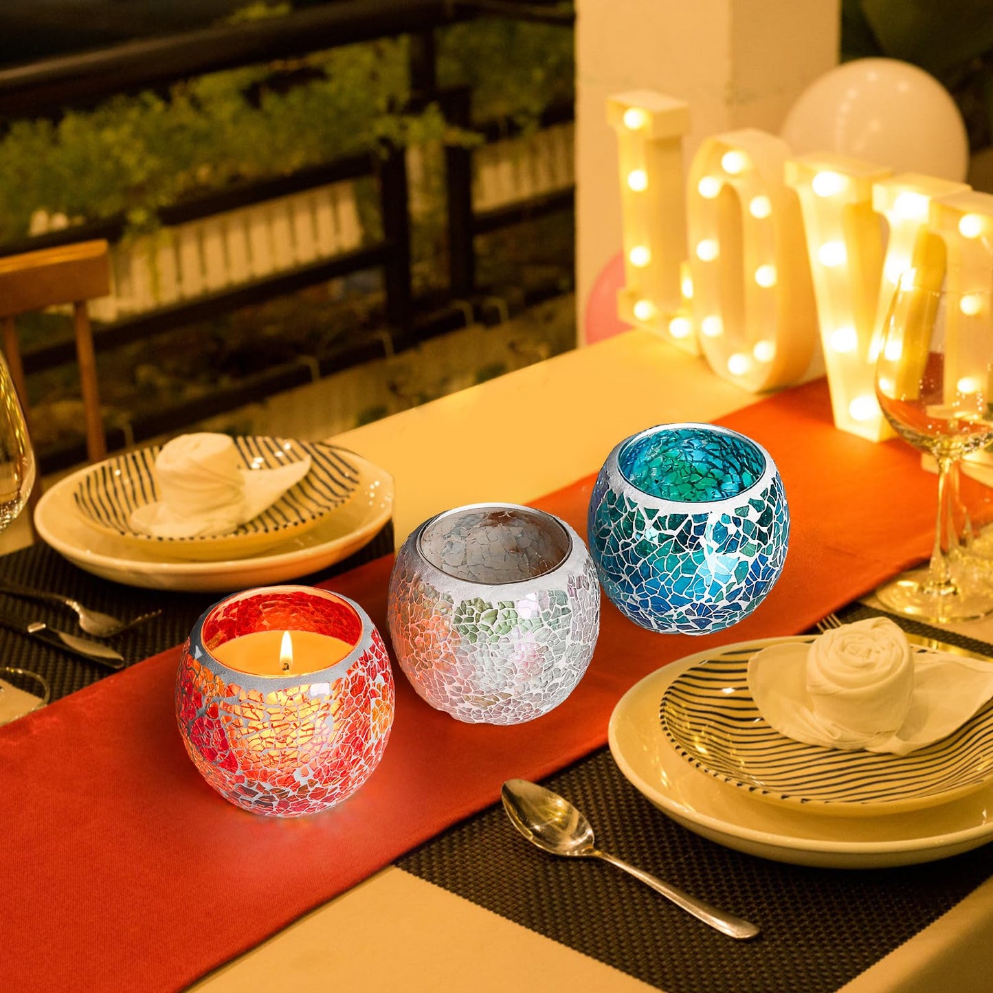 Covzoe 6 Pack Glass Votive Candle Holder, Romantic Stained Mosaic Tealight Holder, Aromatherapy Candle Lamp, Tea Light Holder Cup for Wedding Table Centerpiece, Home Decor, Christmas Party