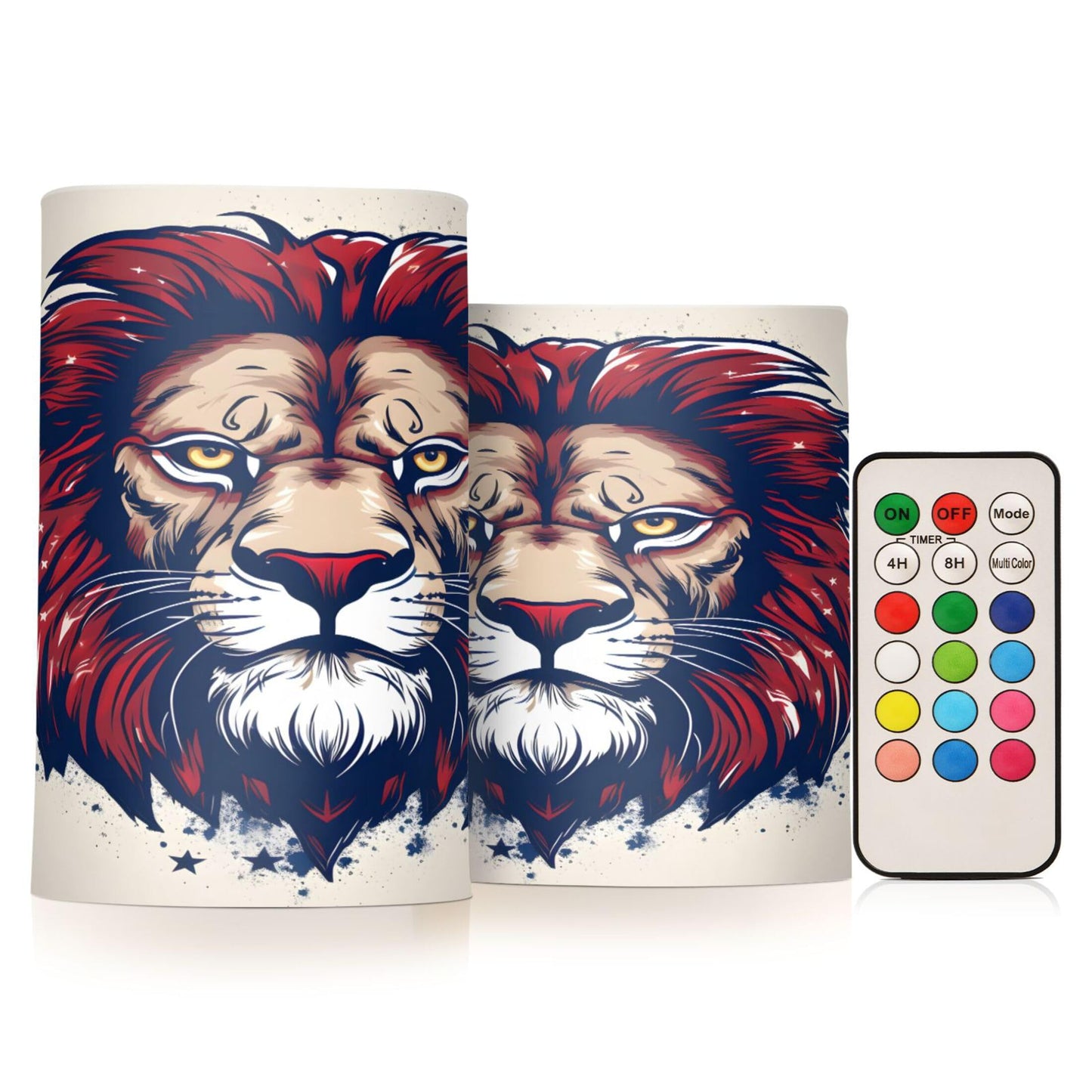 Grgvtei Flameless Candles Ferocious Lion Head Flickering LED Pillar Candles with Remote & Timer, Battery Operated Set of 2 Warm Glow for Wedding Party Home Decoration