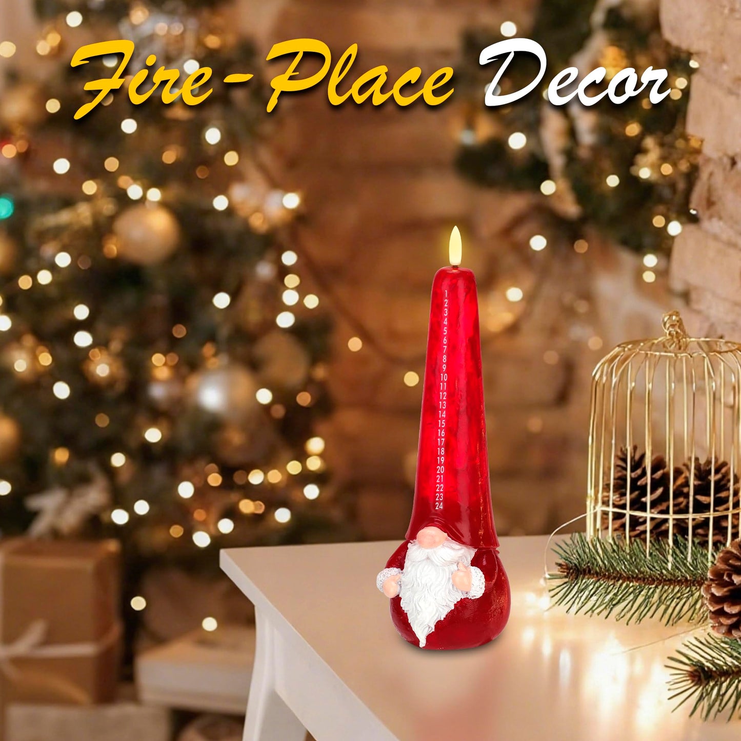 JOIONE Flameless Christmas Gnome Countdown Candles with Remote, 24-Day Automatic Countdown Battery Operated LED Advent Calendar Candle, Christmas Decoration for Home