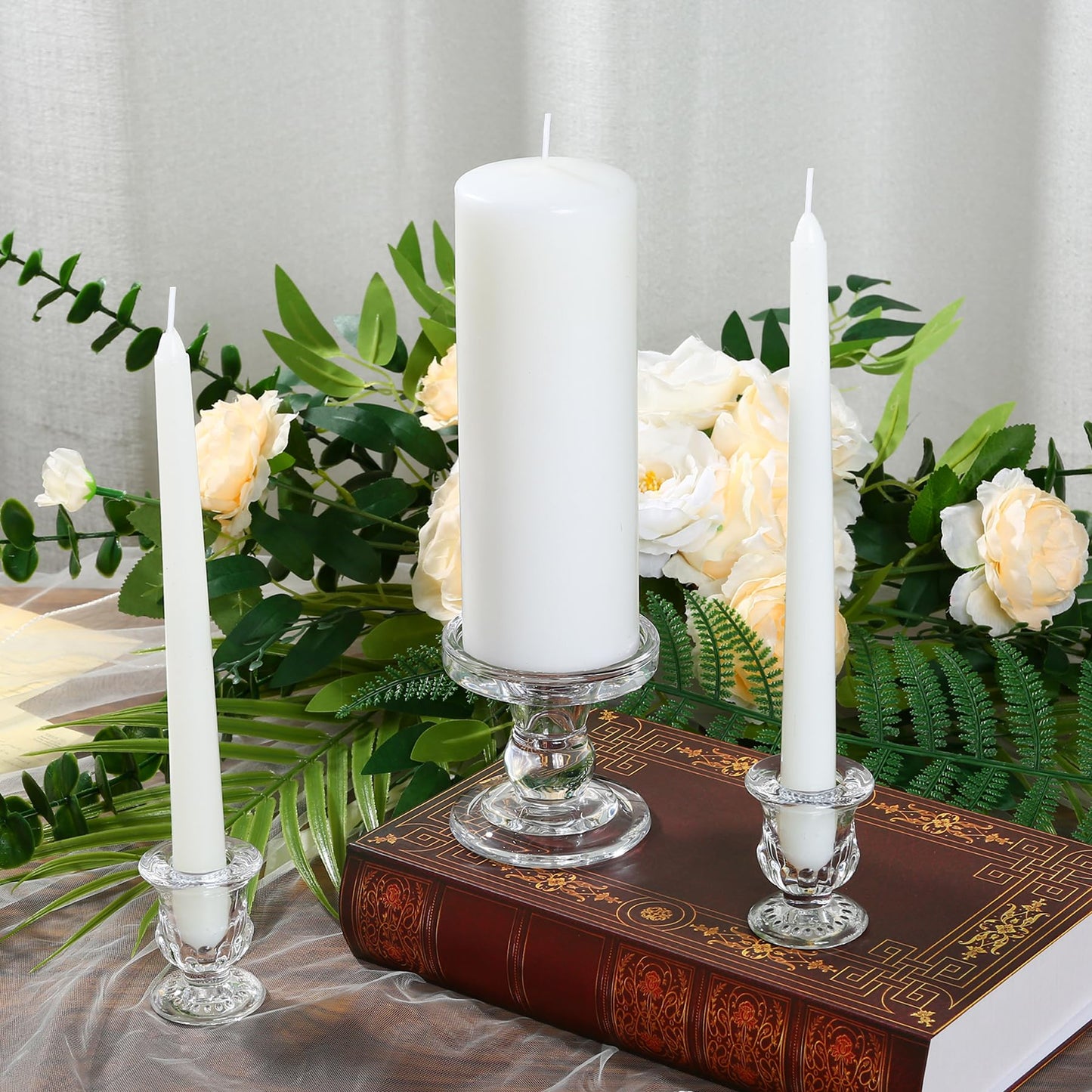 Unity Candle Holder - Glass Candle Holder for Pillar Candle and Taper Candle, Clear Unity Candle Holder Set of 3, Decorative Candlestick Holder Glass Candle Stand for Wedding Table Centerpiece Dinning
