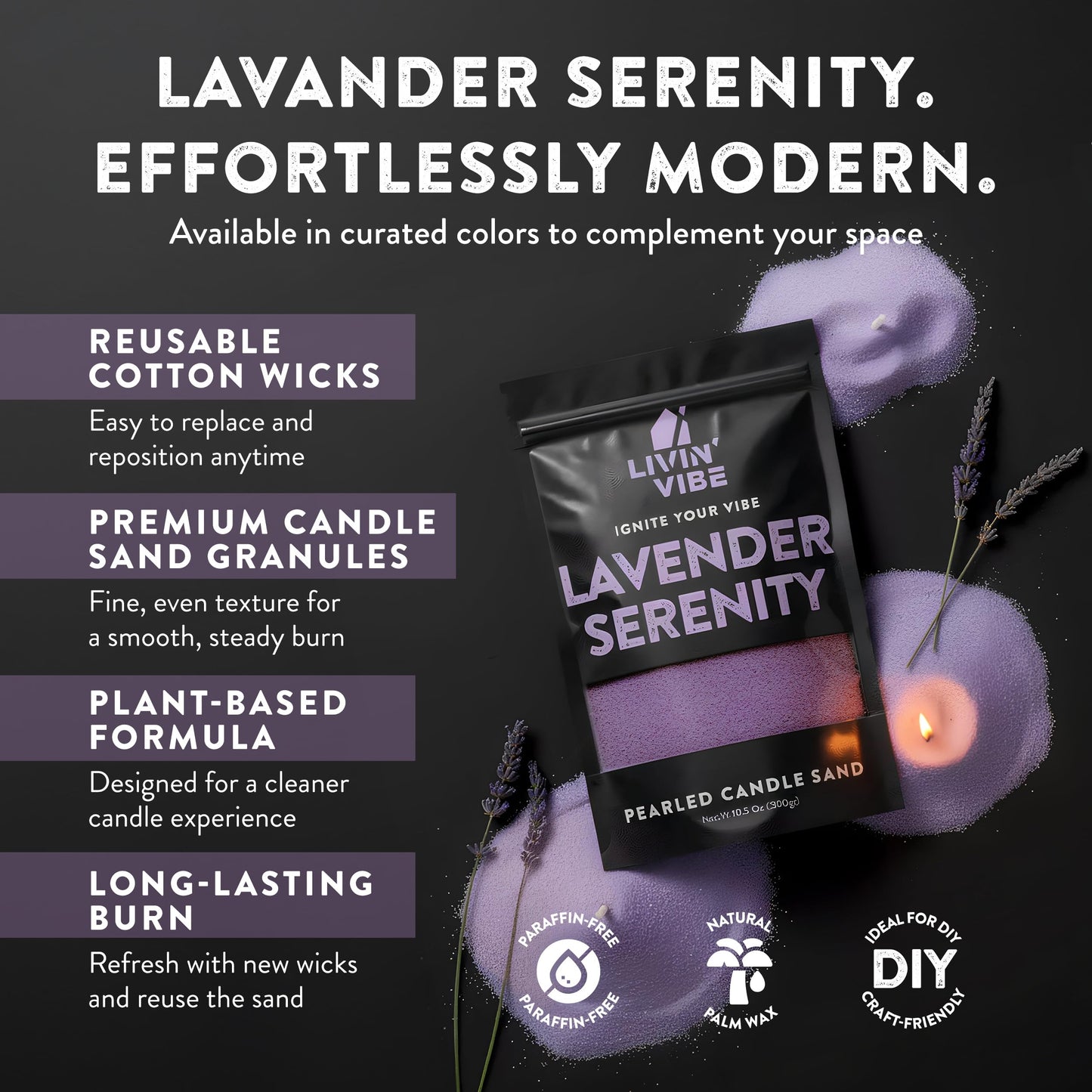 LIVINVIBE Pearled Candle Sand 10.5 oz (300g) – Lavender Serenity Scented Candle, Purple Color, Relaxing Aromatherapy, Home Decor, Stress Relief, Long-Lasting Burn