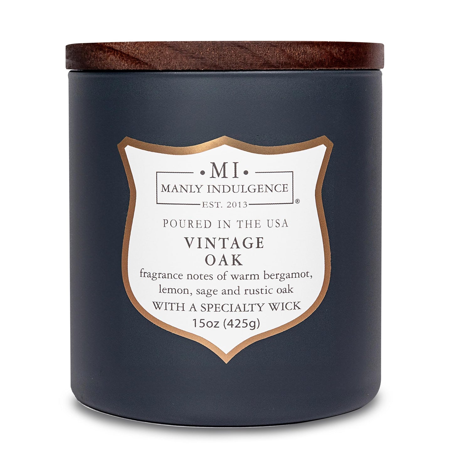 Manly Indulgence Vintage Oak Scented Candles for Men, 15 oz Wooden Wick, Premium Soy Blend Wax, 60H Burn, Candles for Home Scented - Made in The USA
