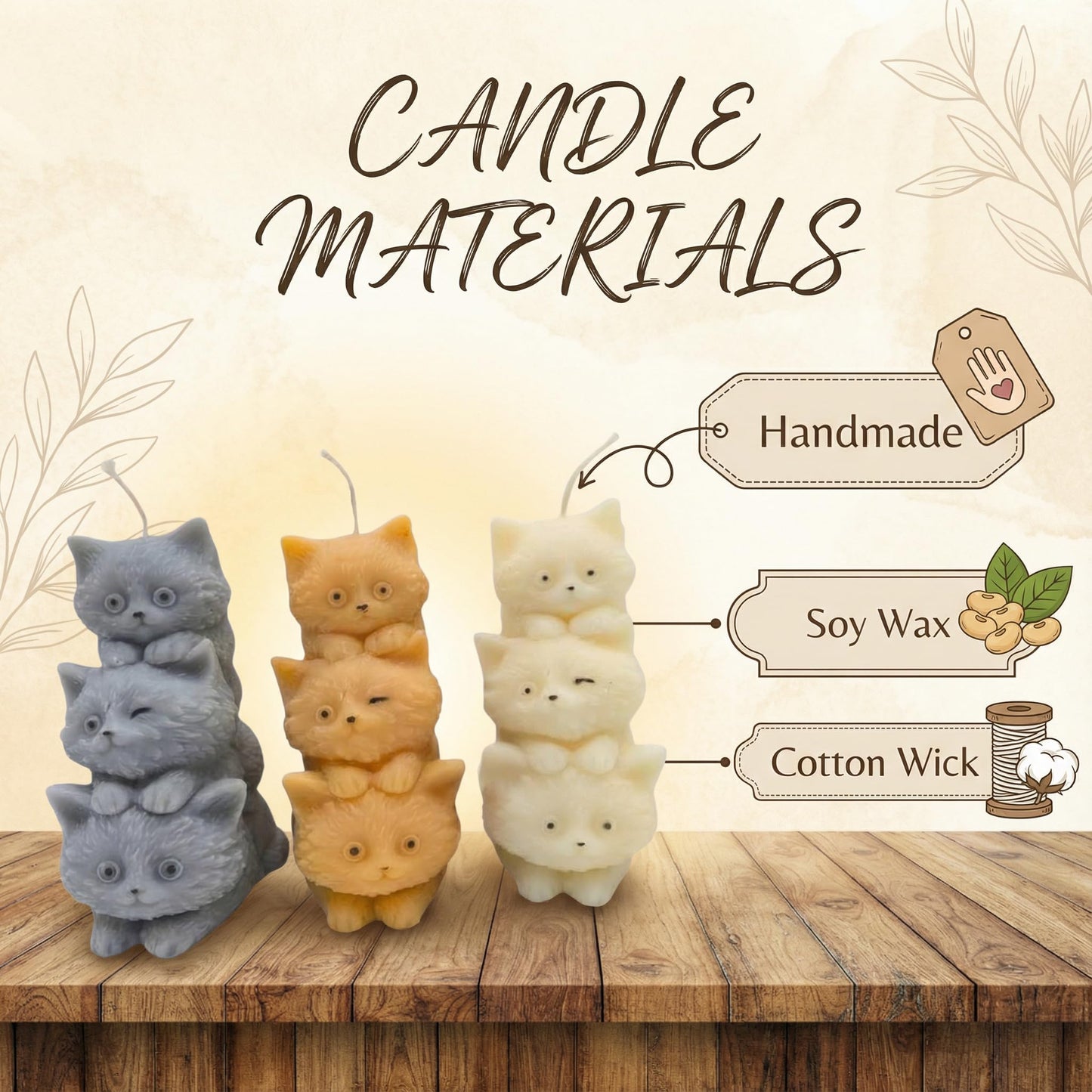 Handmade Cat Candle Set of 3 | Pretty Cat Shaped Candles for Cat Lovers | Soy Wax Cat Candles | Unique Animal Shaped Home Decor | Housewarming Candle Sets for Women Gift