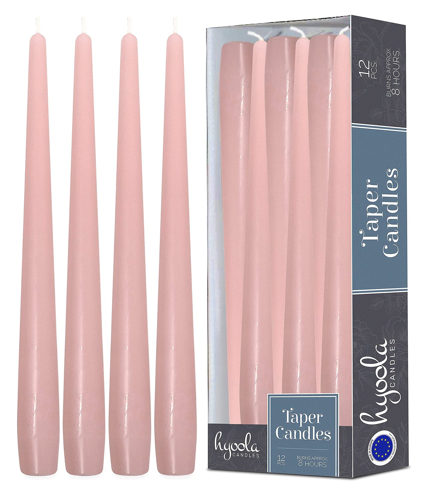 Hyoola Tall Taper Candles - 10 Inch Light Pink Unscented Dripless Taper Candles - 8 Hour Burn Time - 12 Pack