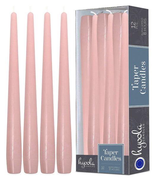 Hyoola Tall Taper Candles - 10 Inch Light Pink Unscented Dripless Taper Candles - 8 Hour Burn Time - 12 Pack