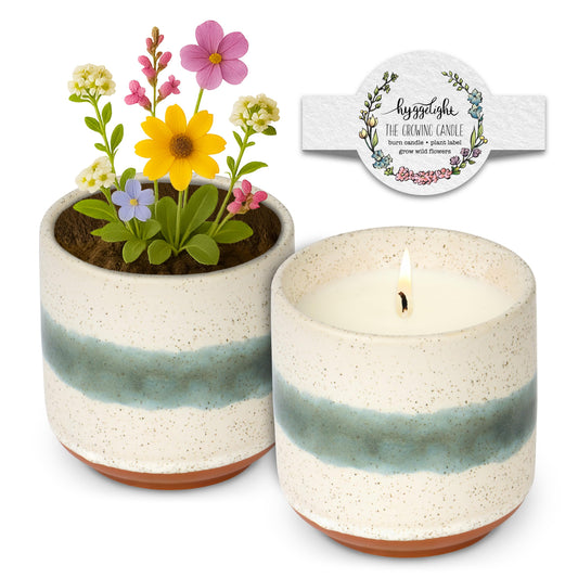 The Growing Candle, Unscented Fragrance Free Candles, 8.5oz Ceramic Pot, 100% Soy, Edith