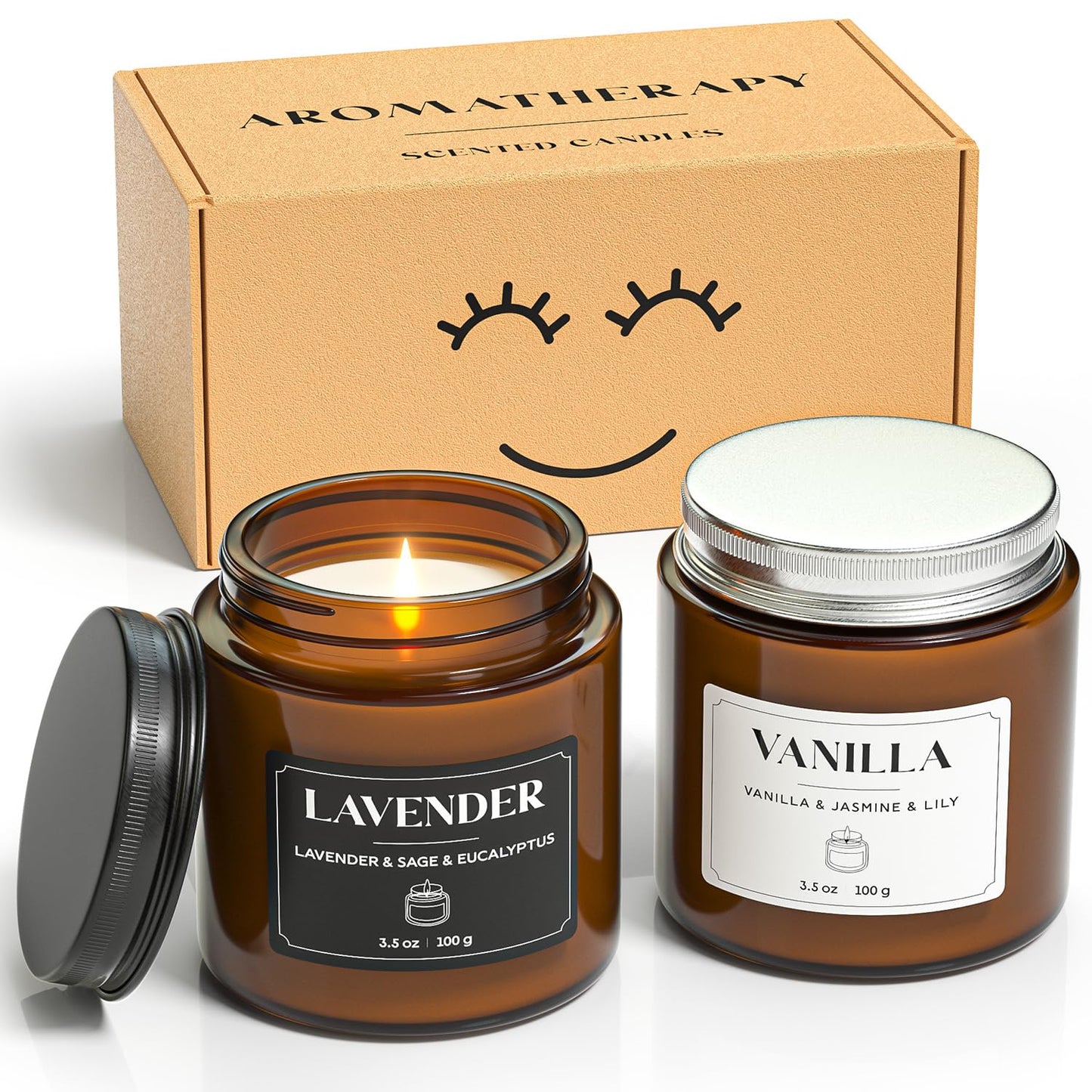 NORVENCE Scented Candles Gift Set, Stress Relief Candles for Home, Premium Soy Candle Set, Candles for Women and Men, Birthday & Christmas Gifts (Black & White, 7 oz)