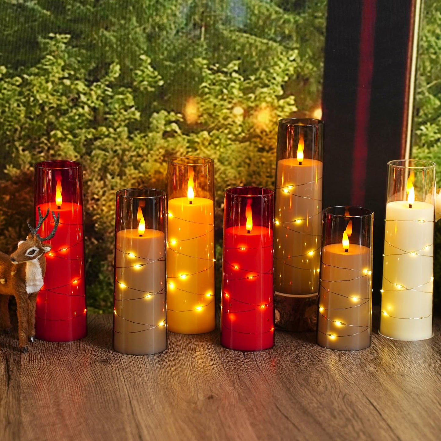 Sasigeiaa Flameless Candles with Embedded Star String - Battery Operated LED Candles, with Remote,12 Grey Flickering Candles for Christmas, Weddings, Home Decor & Party,(D 2.3"×H 5" 6" 7")