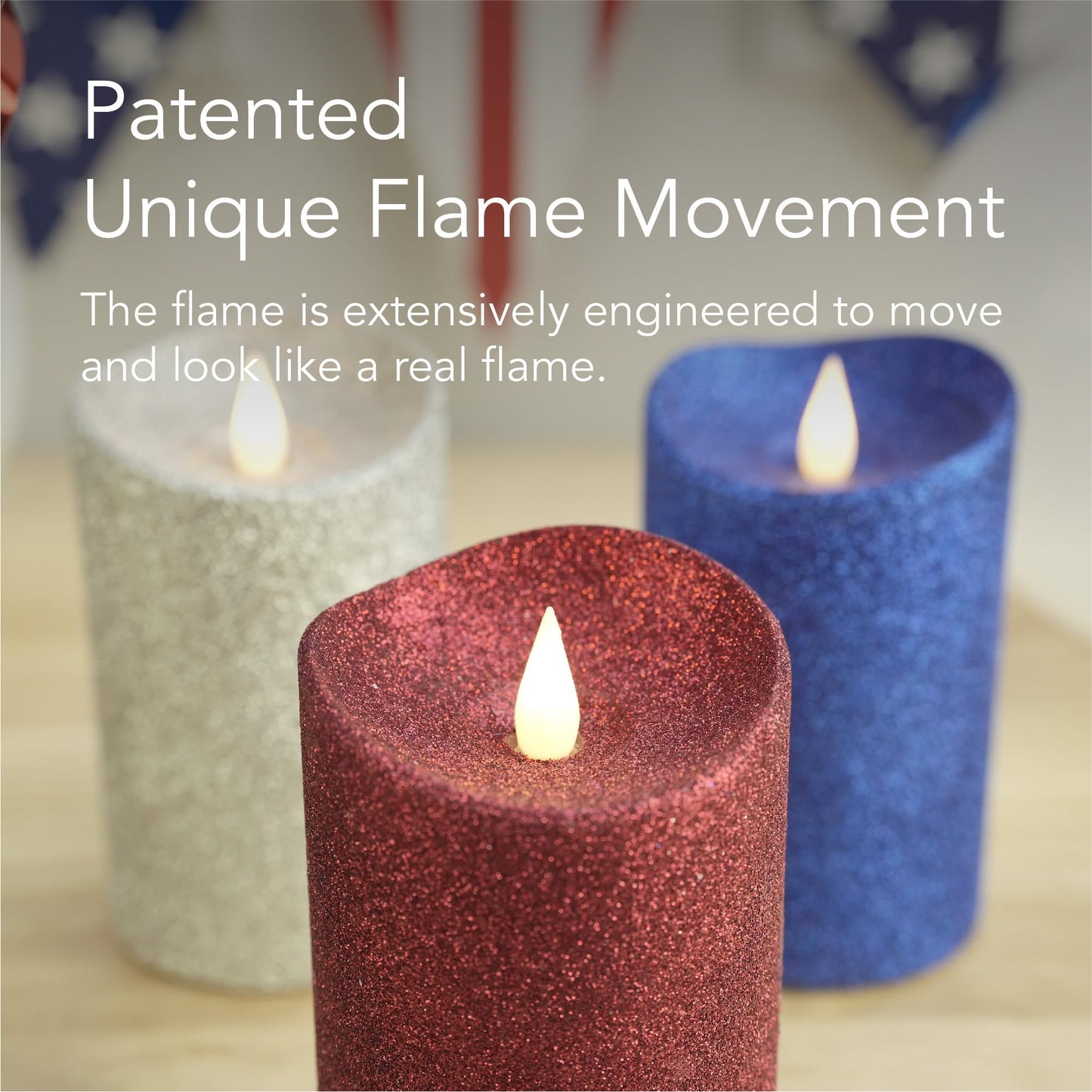 Softflame Real Wax Flameless LED Candles with Remote Control, 3"x 5"Flickering 3D Moving Flame Battery Operated Candles for Indoor Use, Home Decor Glitter Blue