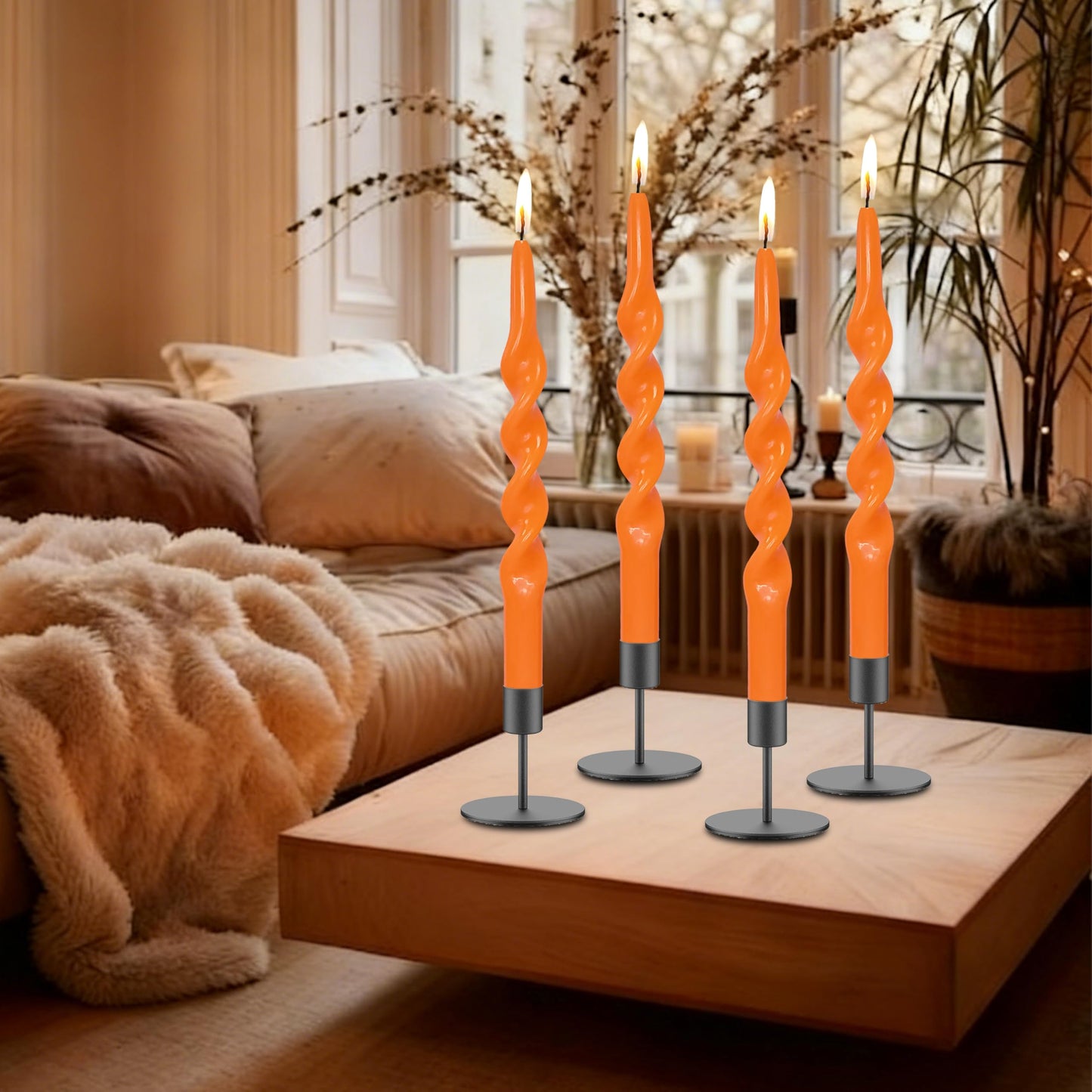 4 Pack Orange Taper Candle 10 inch Twisted Candles Unscented for Christmas Halloween Dinner Wedding Home Decor, Relaxation & All Occasions