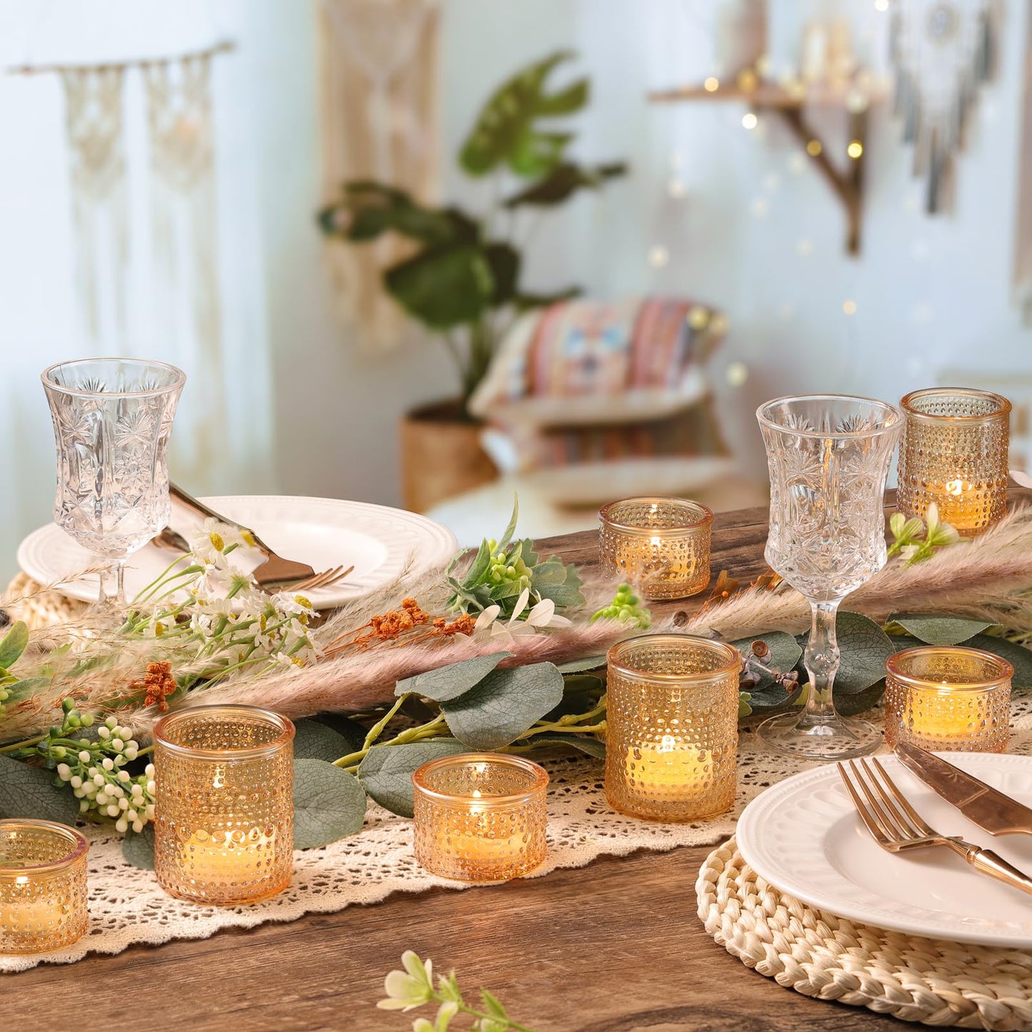 NITIME 24pcs Gold Assorted Votive Candle Holders, Polka Dot Tea Light Candle Holder Glass for Wedding Centerpieces, Gold Candle Holder for Table Centerpiece, Party, Holiday and Home Decor