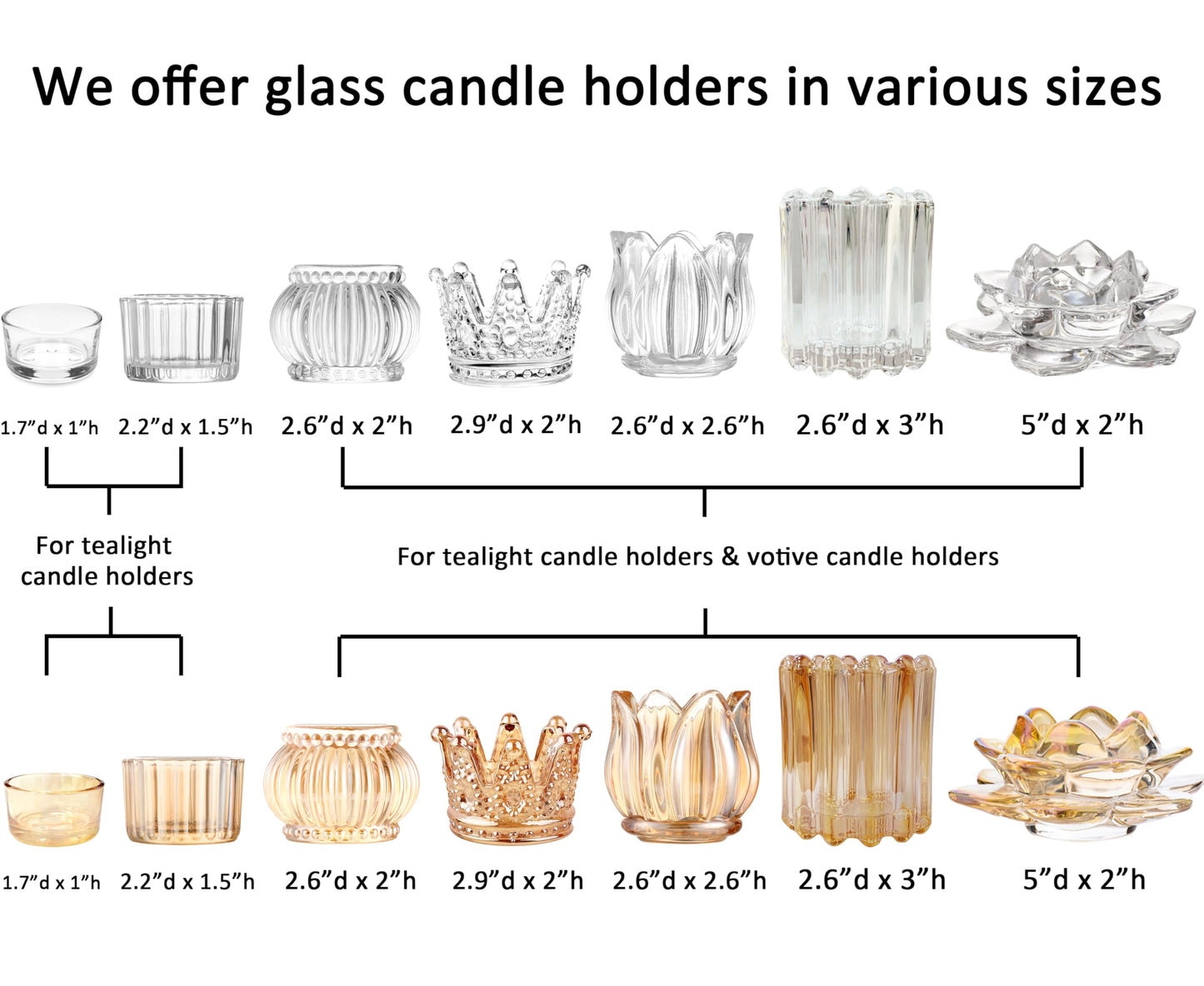 GOLDEAL 12Pcs Clear Glass Votive Candle Holders Tealight Holders Decorative, Tea Candle Holders Bulk,Candlestick for Wedding, Party,Dinner, Home Table Decor.