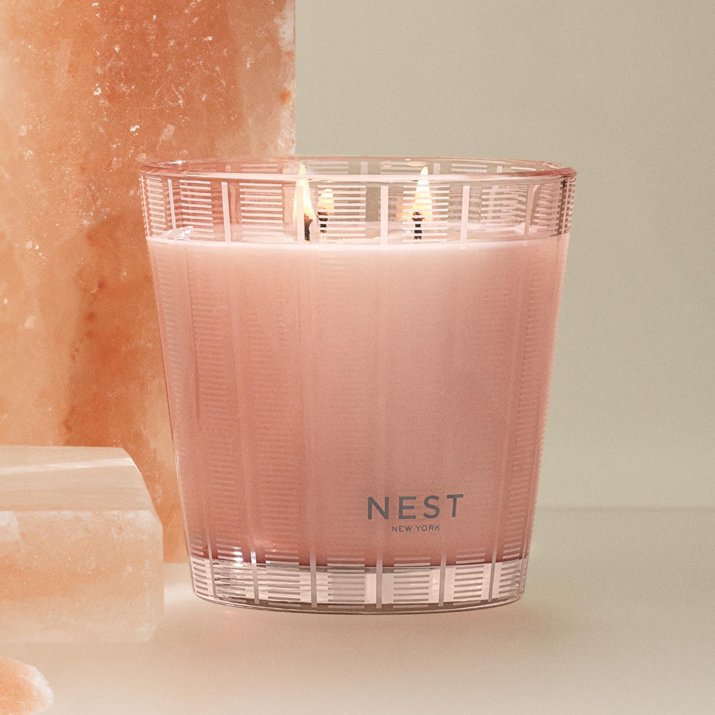 NEST New York Scented 3-Wick Candle, Himalayan Salt & Rosewater - 21.2 oz - Up to 100-Hour Burn Time - Reusable Glass Vessel