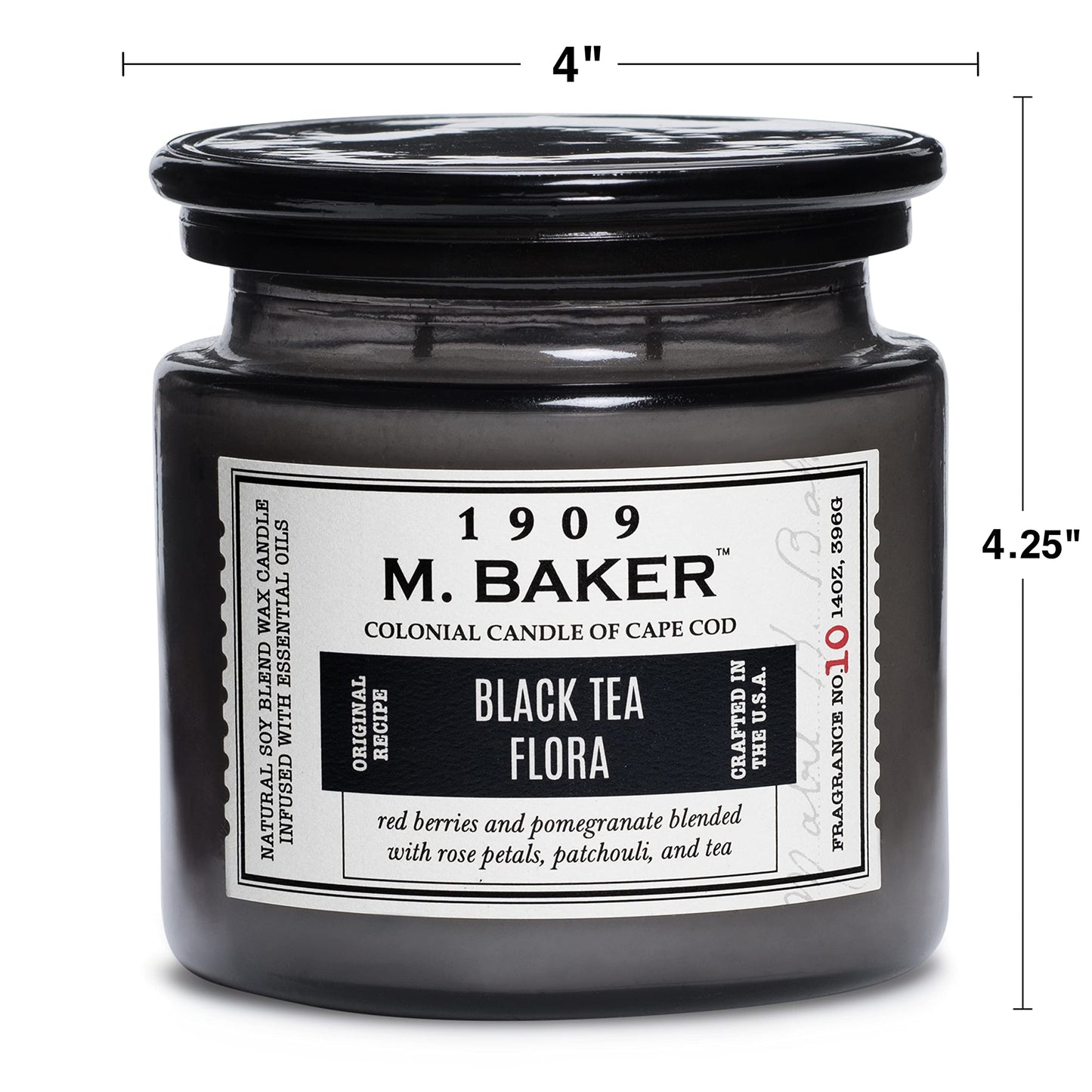 Colonial Candle Black Tea Flora Scented Jar Candle | 2-Wick Natural Soy Blend Wax Candle for Home | Relaxing Aromatherapy Candle Infused with Essential Oils | M. Baker Apothecary Glass Jar Candle