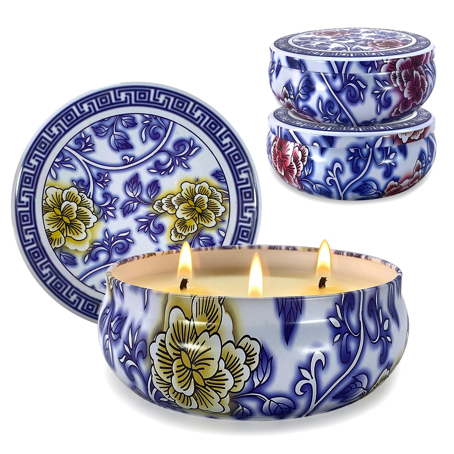 3 Wick Large Citronella Candle & Rosemary Scented Candle & Sage Scented Candle, 3 Pack 13.5oz Outdoor Candles, Soy Wax Candle Set for Indoor, Up to 200hrs Burning Emergency Candles