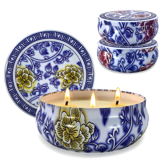 3 Wick Large Citronella Candle & Rosemary Scented Candle & Sage Scented Candle, 3 Pack 13.5oz Outdoor Candles, Soy Wax Candle Set for Indoor, Up to 200hrs Burning Emergency Candles