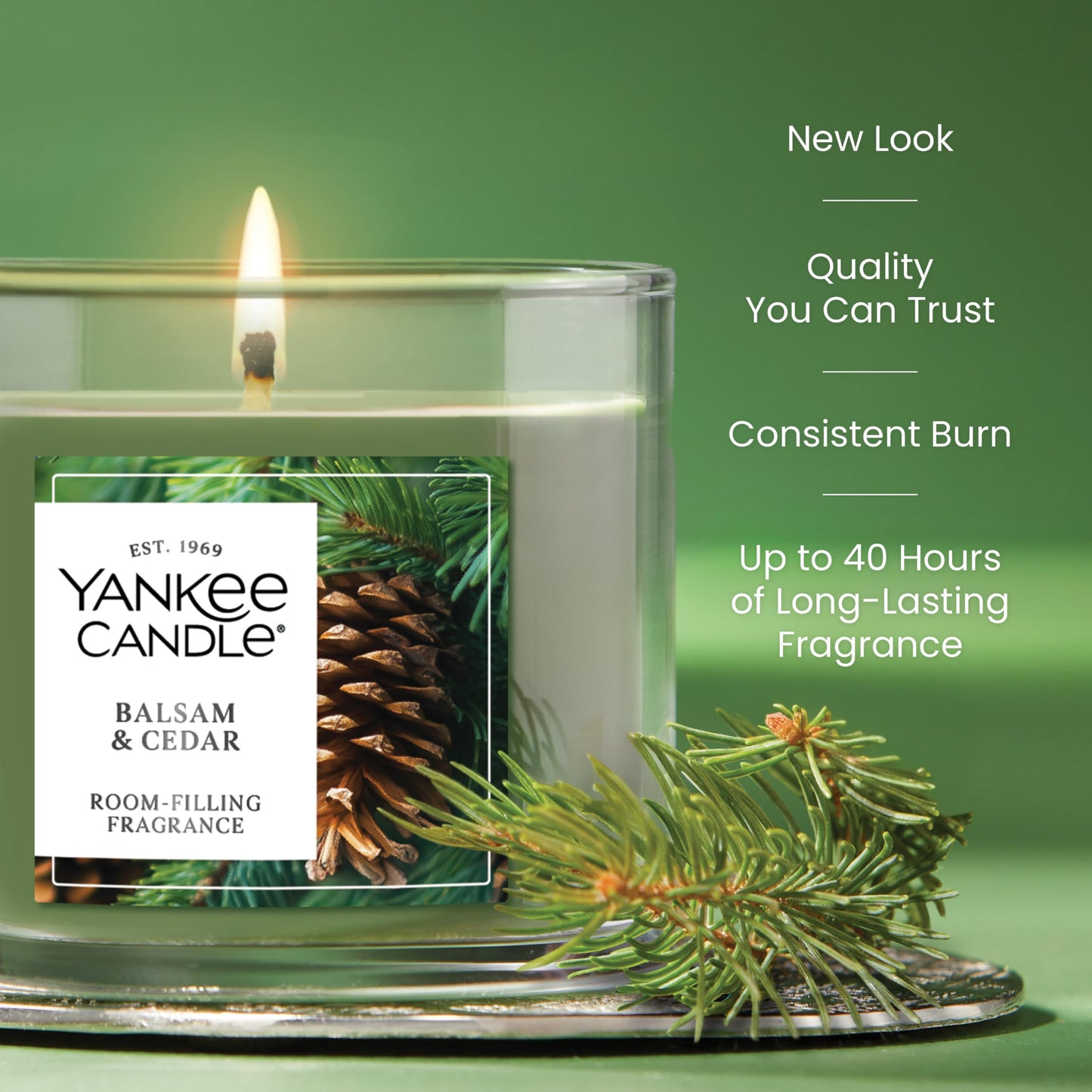 Yankee Candle Small Tumbler Scented Candle, Balsam & Cedar, 4.3 oz, Premium Plant Wax Blend, Up to 40 Hour Burn Time