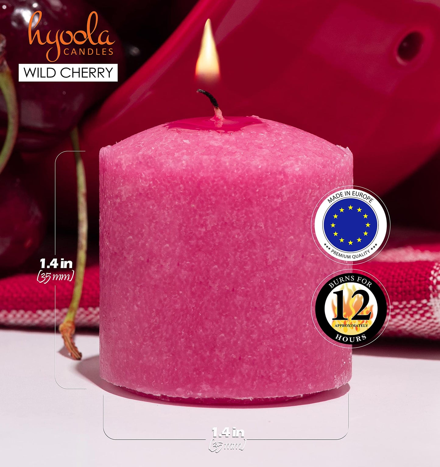 HYOOLA Scented Votive Candles - Wildcherry Votive Candles -12 Hour Burn Time - 9 Pack - European Made
