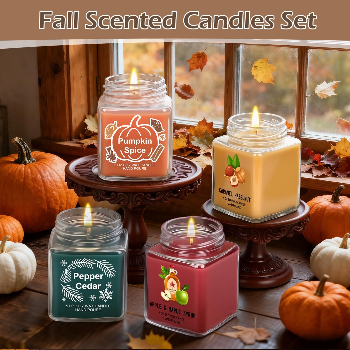 Scented Candles 4 Pack Soy Candles Set for Women Gift | Holiday Gift for Home Decor, Holiday Candle Home Decor - Pumpkin Spice, Apple Maple Syrup, Caramel Hazelnut, Pepper Cedar