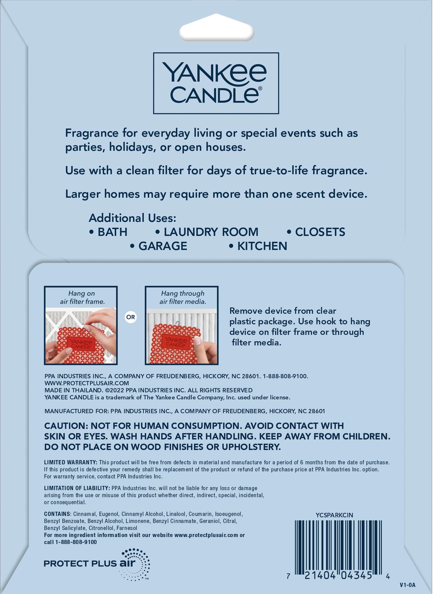 Yankee Candle Whole Home Air Freshener, Long Lasting Odor Eliminating Fragrance for Home, Continuous Room Freshener, Sparkling Cinnamon (Pack of 1)