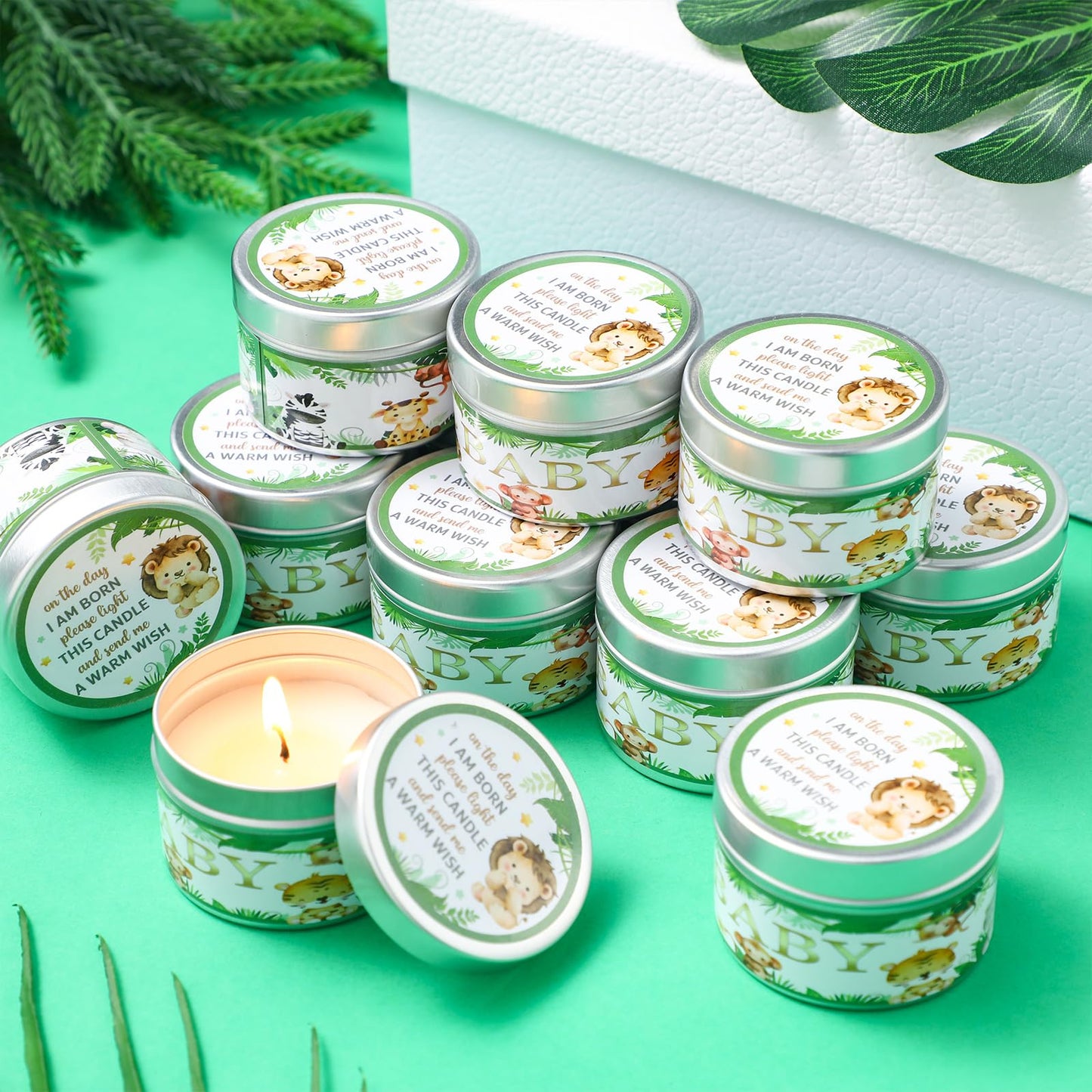 Funtery 12 Pcs Baby Shower Party Favors for Guests Baby Shower Candles Lavender Scented Candle Rustic Tealights Candles Gender Reveal Return Gifts(Animal)