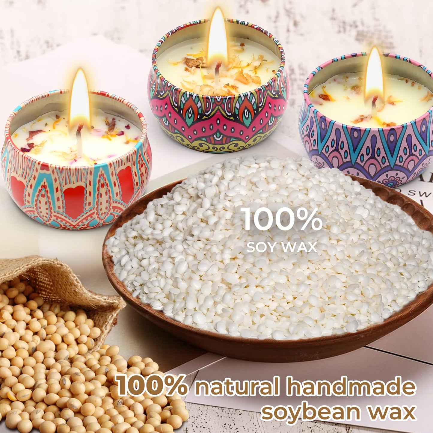 Scented Candles Gift Set for Women 4 Pack Soy Wax Candles with Dried Flowers Reusable Tin Aromatherapy Relaxation Gift for Birthday Mothers Day Valentines Day