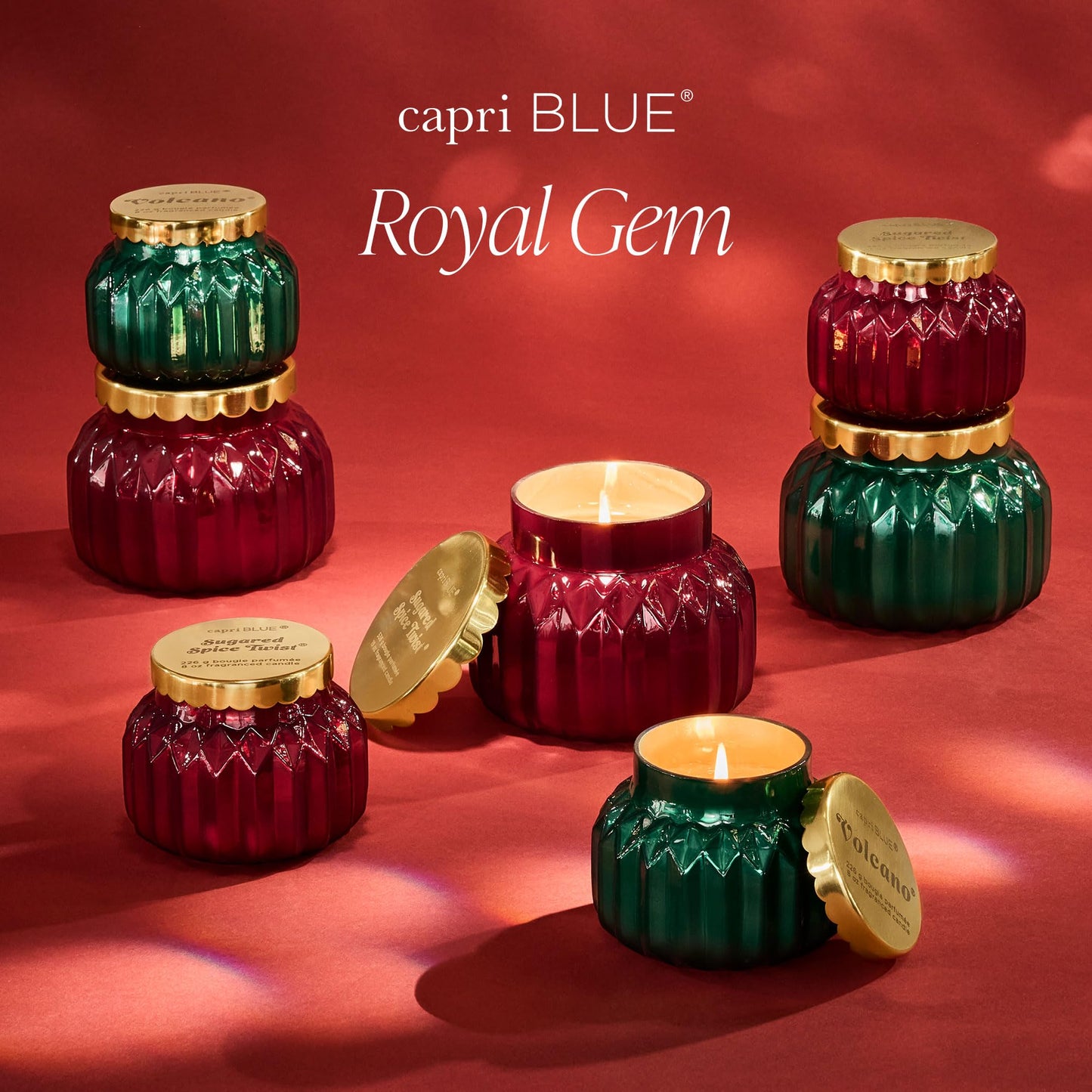 Capri Blue Royal Gem Holiday Candles - Jar Candles - Soy Wax Blend with Glass Candle Holder - Scented Candles for Home - Notes of Tropical Fruits & Sugared Citrus (Volcano, 8 oz)