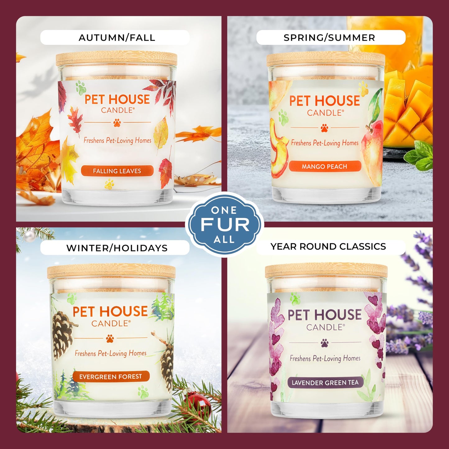 One Fur All Pet Friendly Candle 2 Pack - Plant-Based, Soy Candles, Clean Burning, Long Lasting Pet Air Freshener for Home, 2 Pack, Falling Leaves and Autumn Harvest