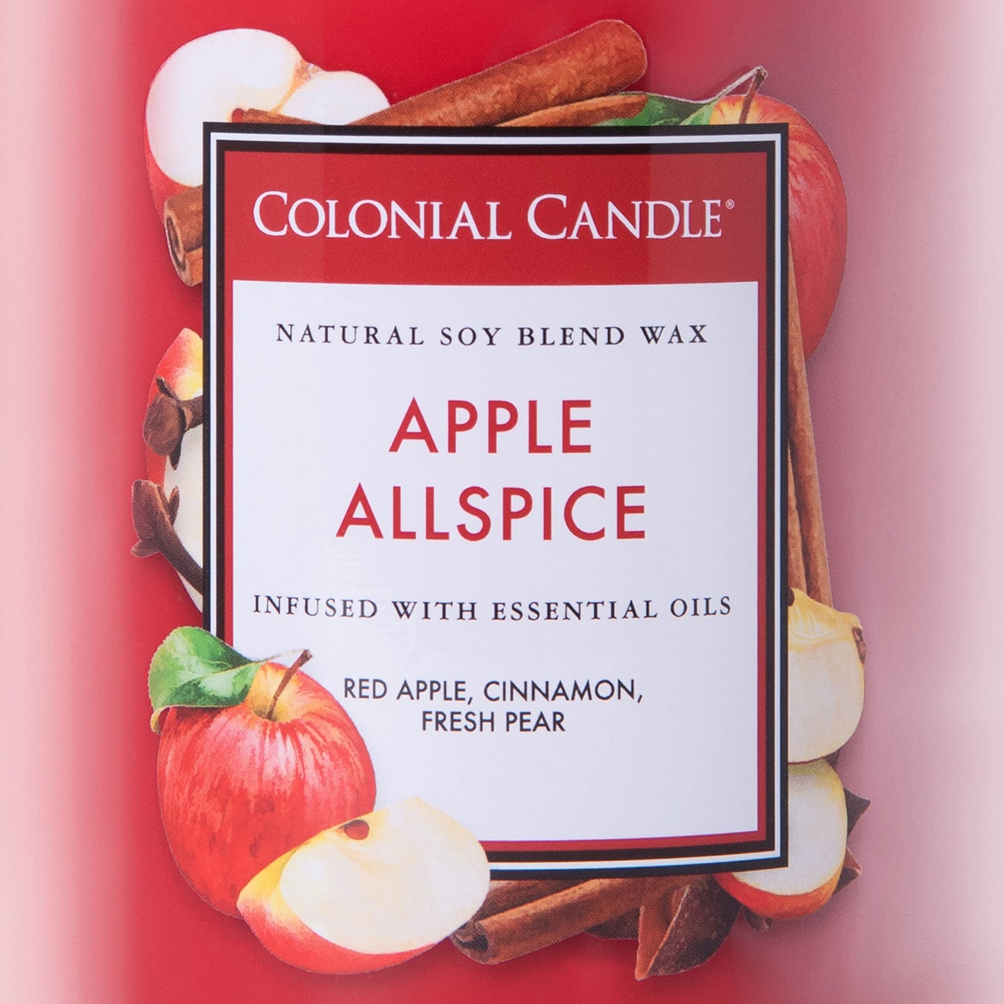 Colonial Candle Apple Allspice Scented Jar Candle, Classic Cylinders Collection, 2 Wick, Red, 19 oz - Up to 120 Hours Burn